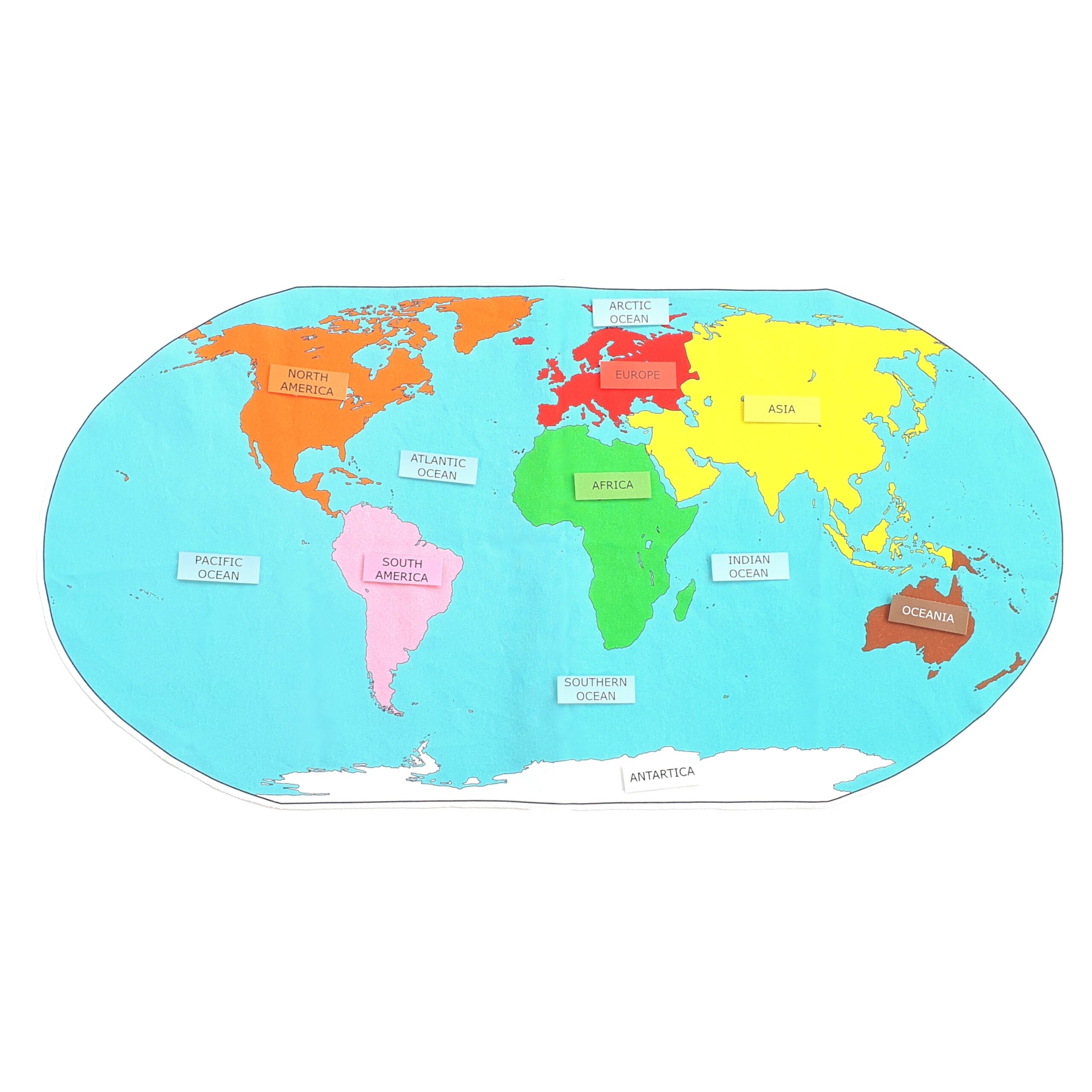 Continents Map Montessori Big Cotton Fabric World Map Geography Study Etsy Finland