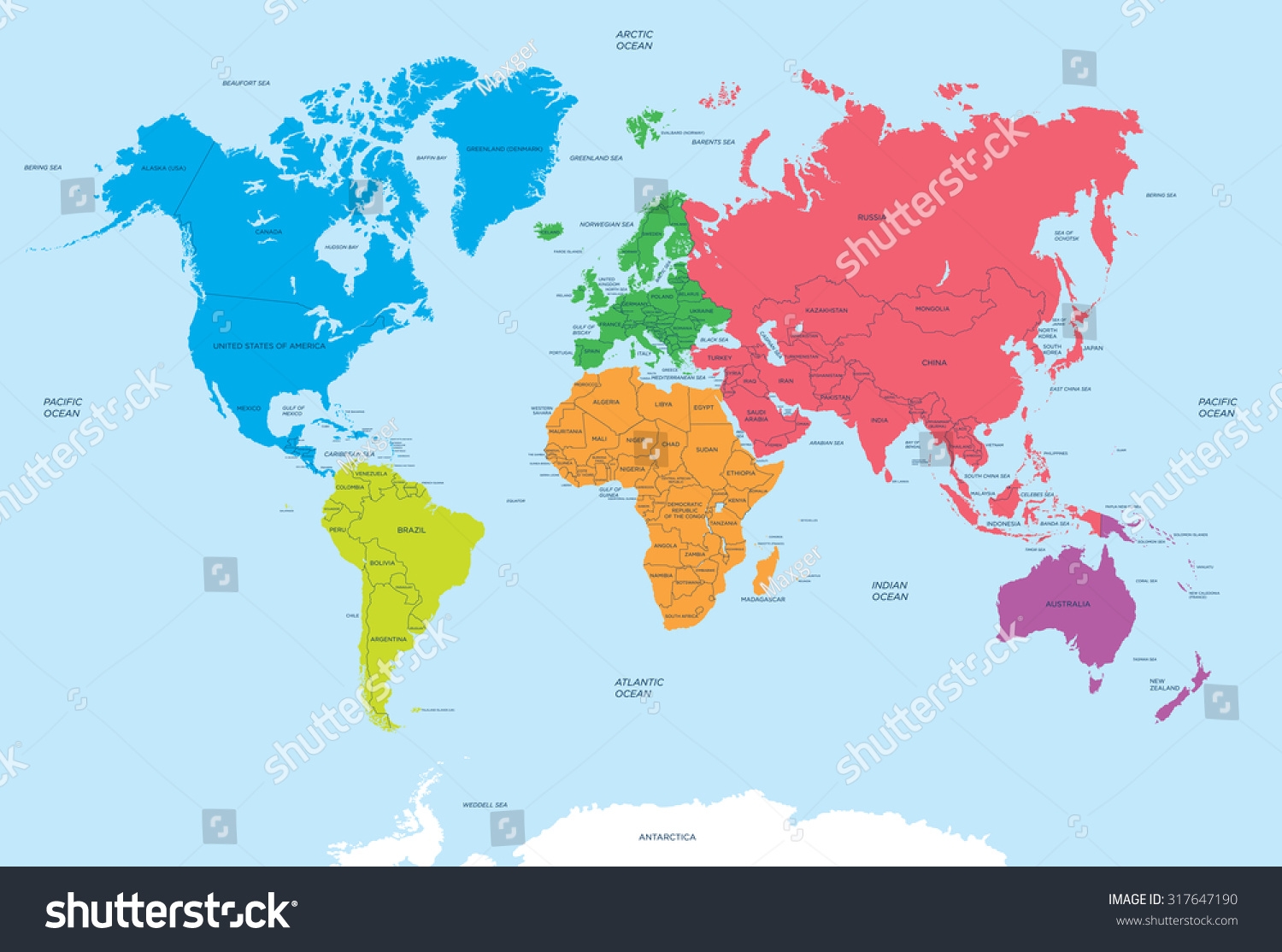 Continents World Political Map Stock Vector Royalty Free 317647190 Shutterstock