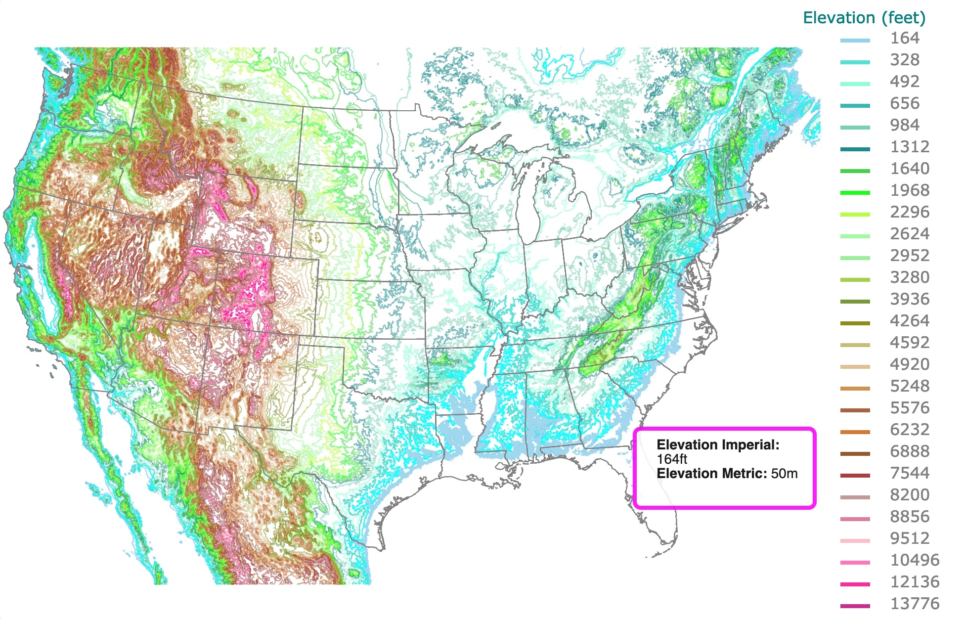 Contour Elevation Map Of The US