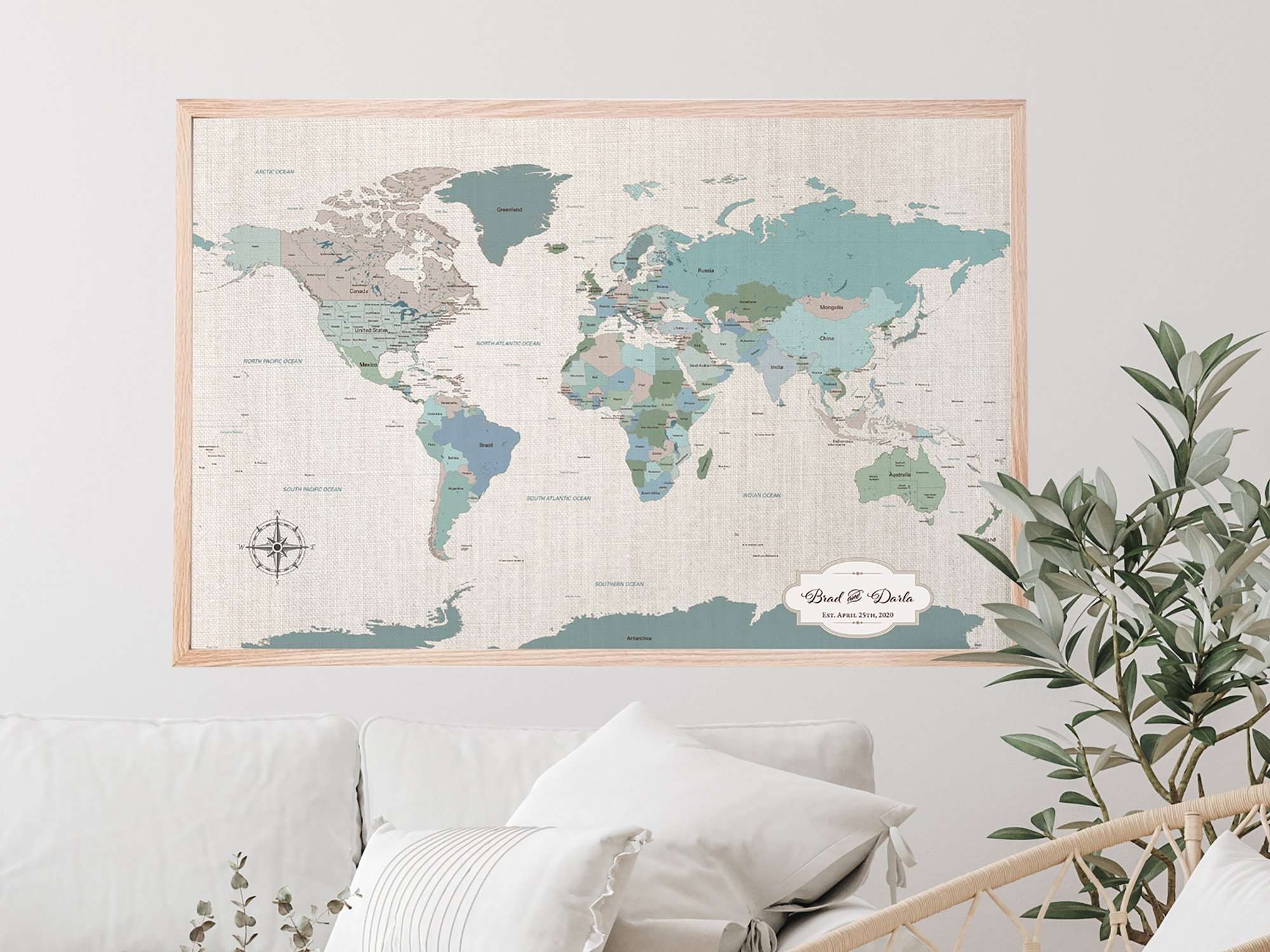 Cotton Anniversary Gift Personalized Push Pin World Map