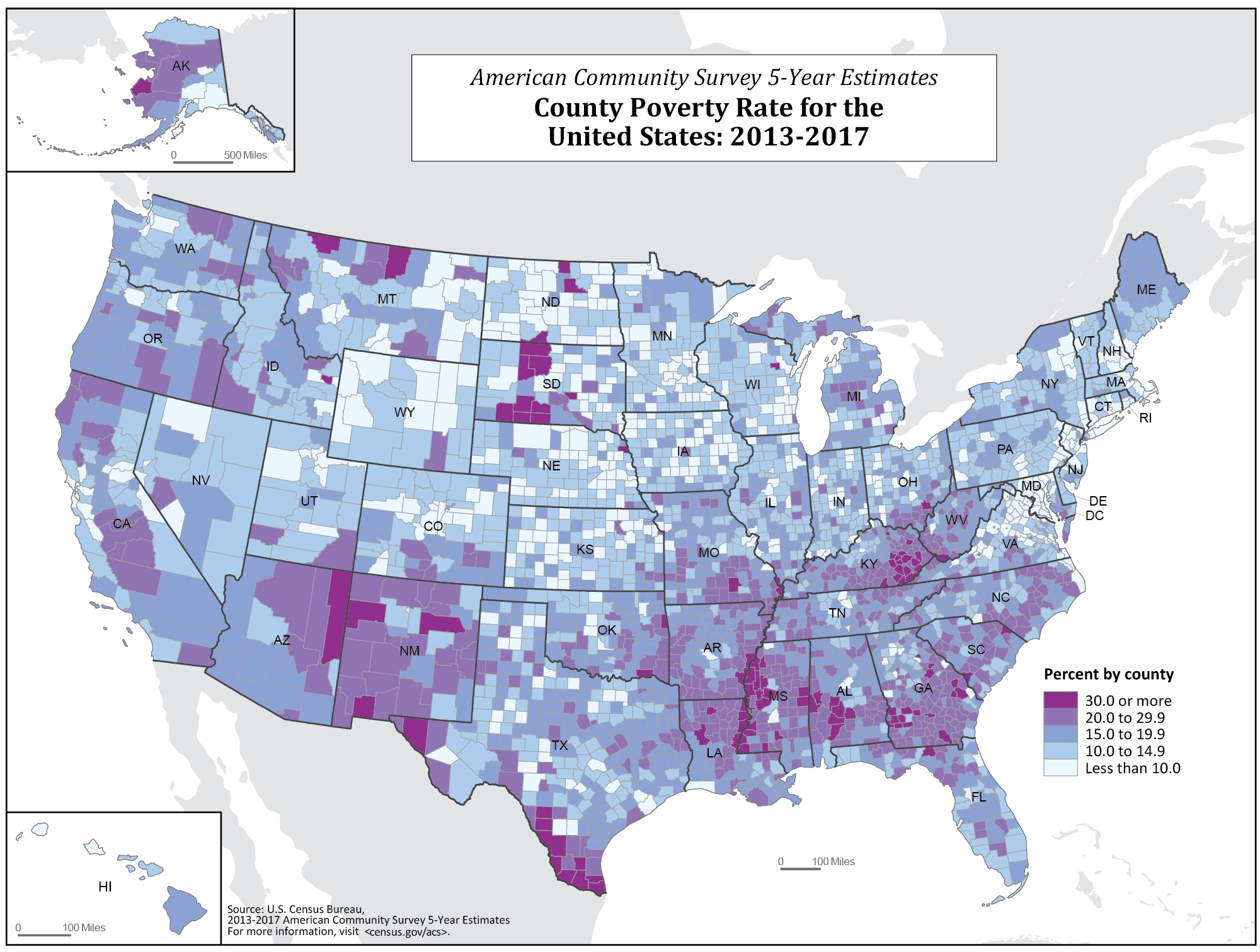 County Poverty Rate For The United States 2013 2017