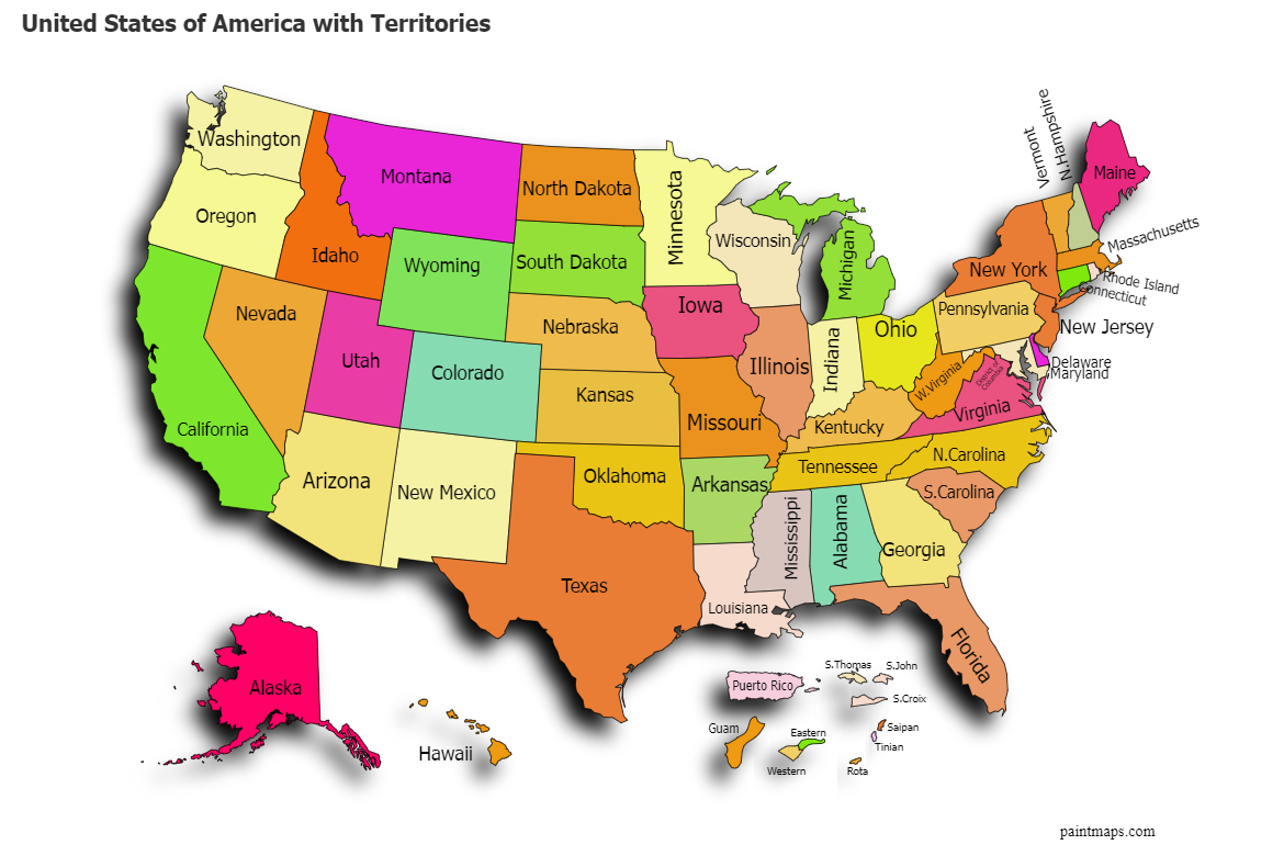 Create Custom United States Of America With Territories Map Chart With Online Free Map Maker 