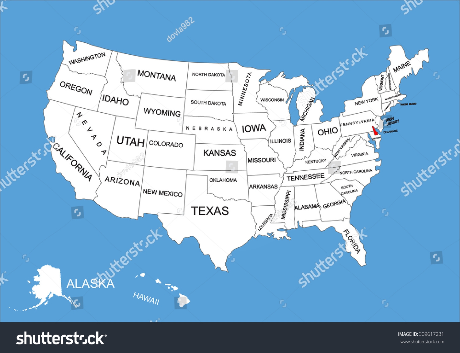 Delaware State Usa Vector Map Isolated Stock Vector Royalty Free 309617231 Shutterstock