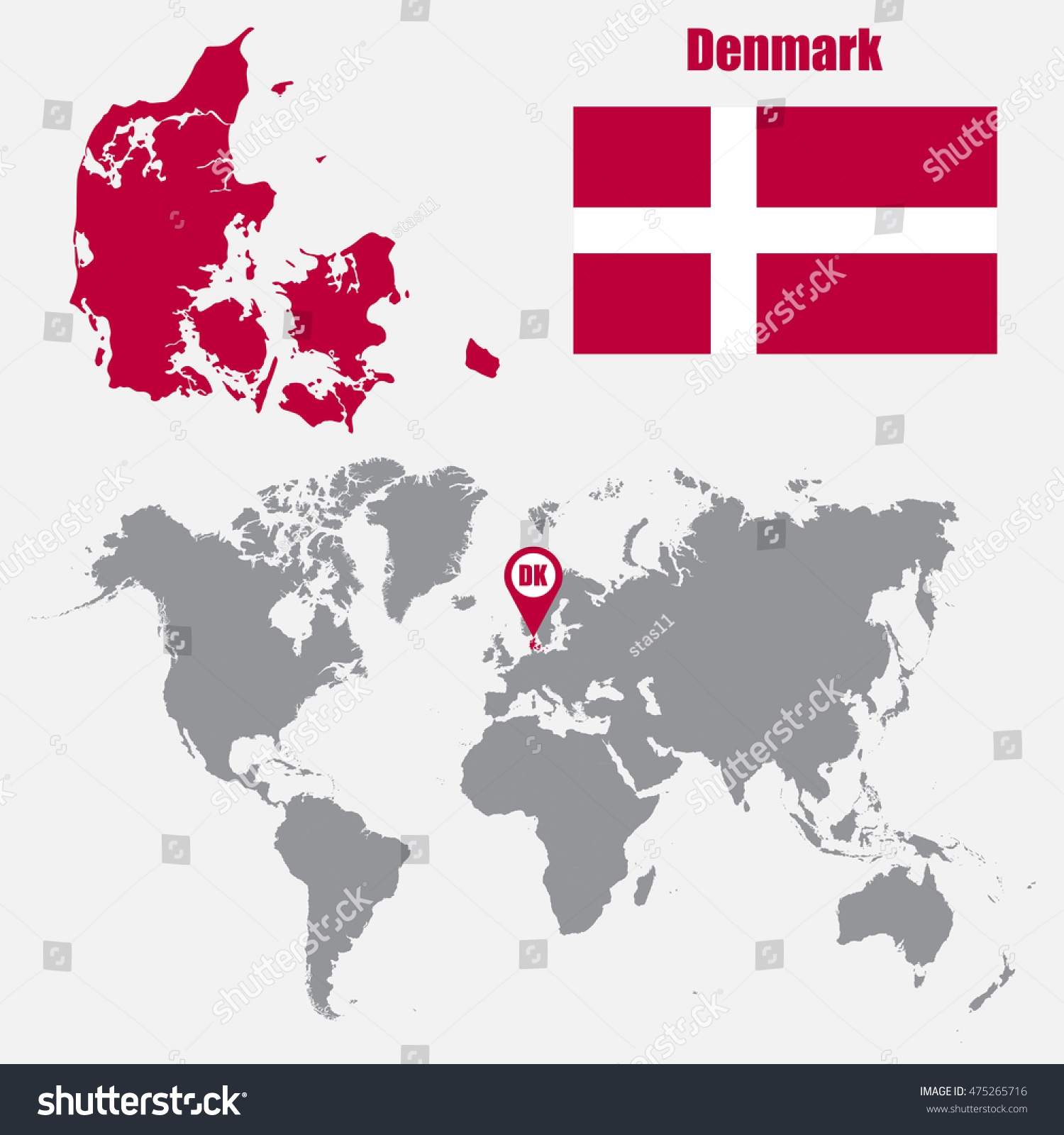Denmark Map On World Map Flag Stock Vector Royalty Free 475265716 Shutterstock