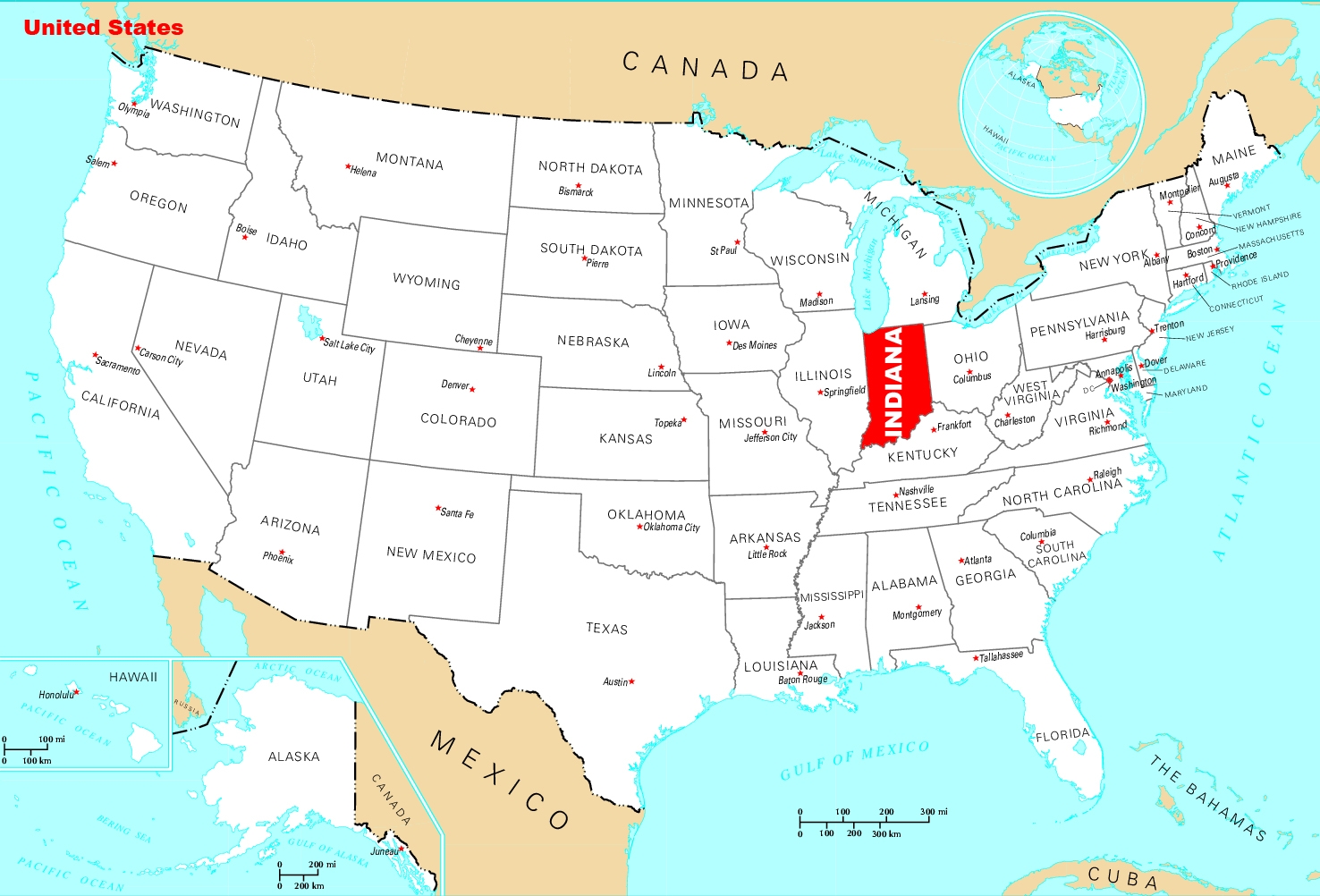 Detailed Location Map Of Indiana State Indiana State Detailed Location Map Vidiani Maps Of All Countries In One Place