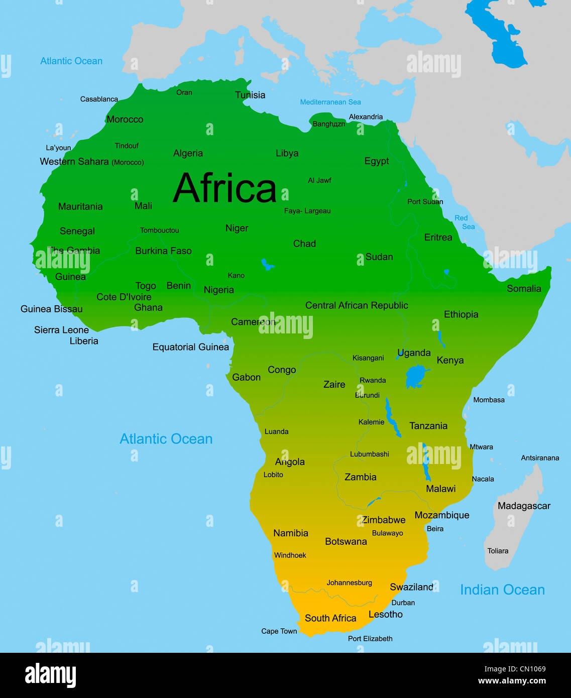 Detailed Vector Map Of African Continent Stock Photo Alamy