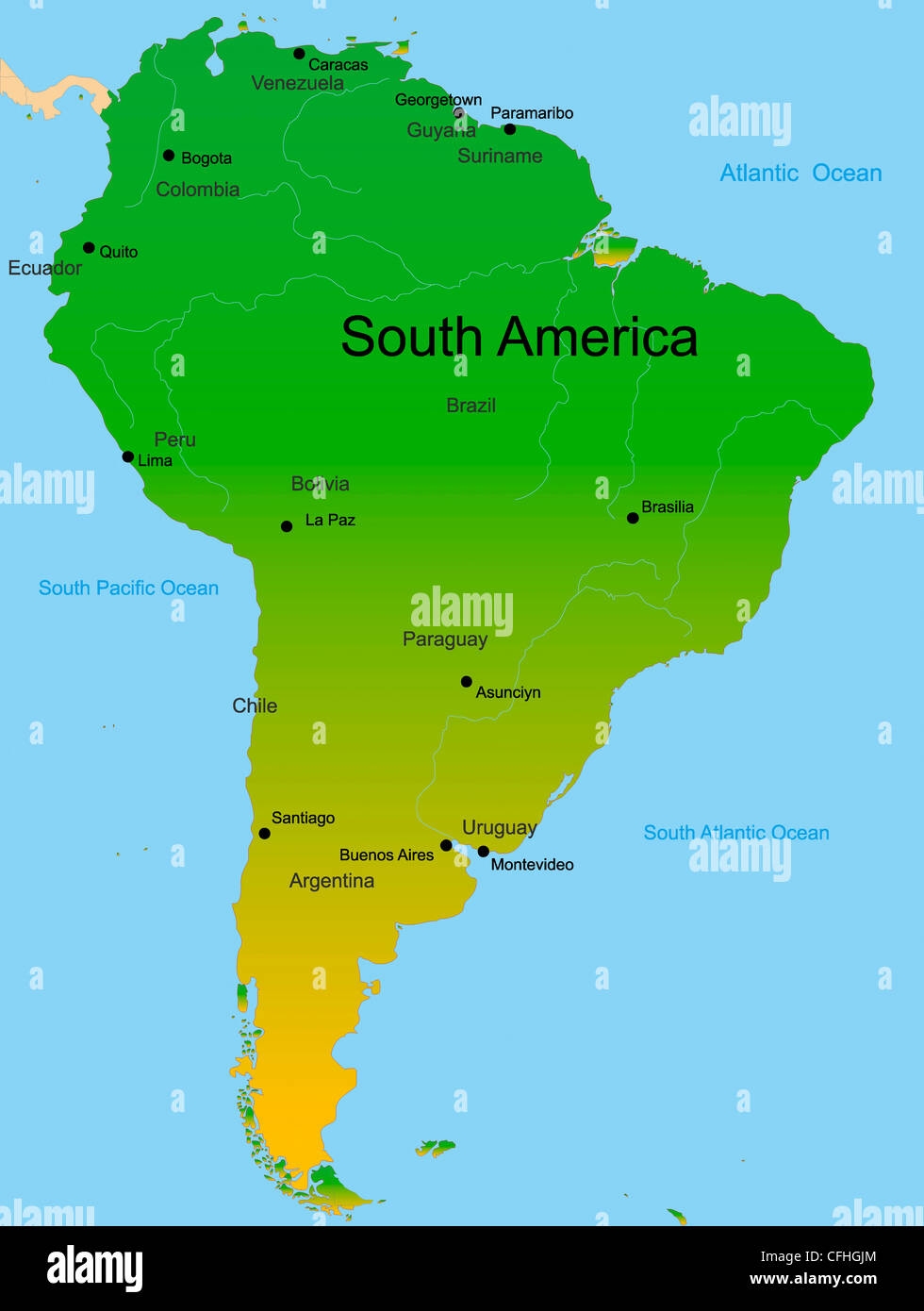 Detailed Vector Map Of South America Continent Stock Photo Alamy