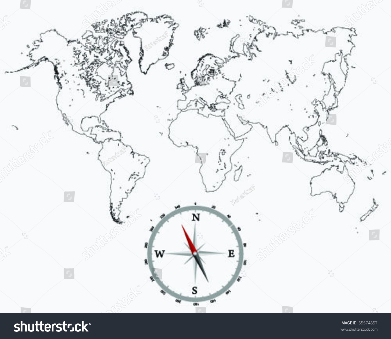 Detailed World Map Outlines Compass Stock Vector Royalty Free 55574857 Shutterstock