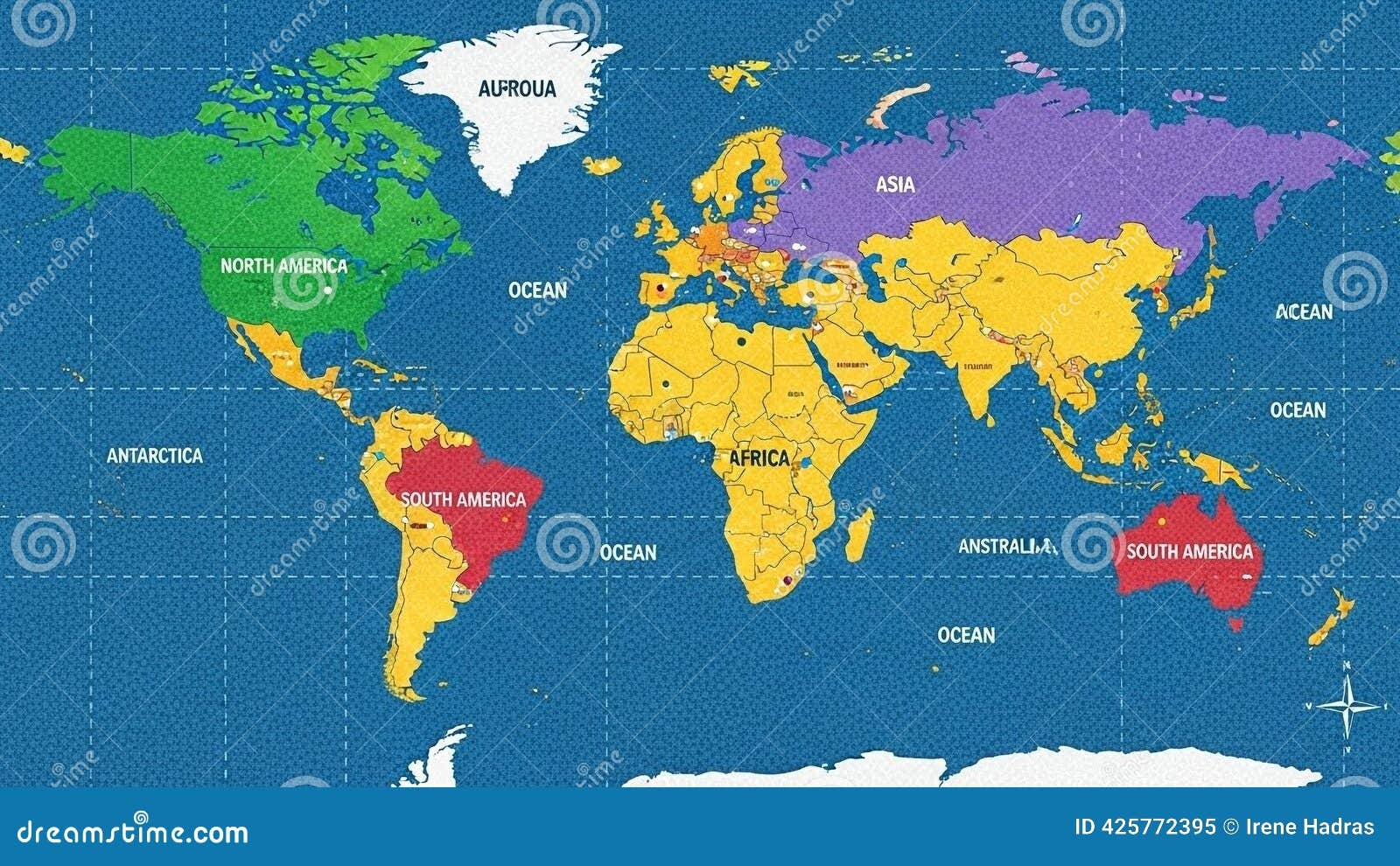 color coded map of continents