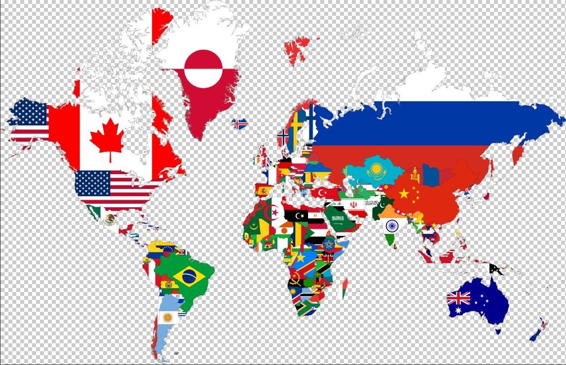 flags of the world on map