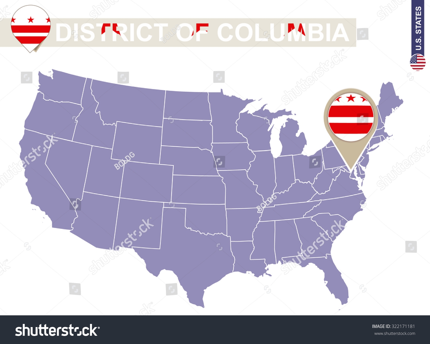 District Columbia On Usa Map District Stock Vector Royalty Free 322171181 Shutterstock