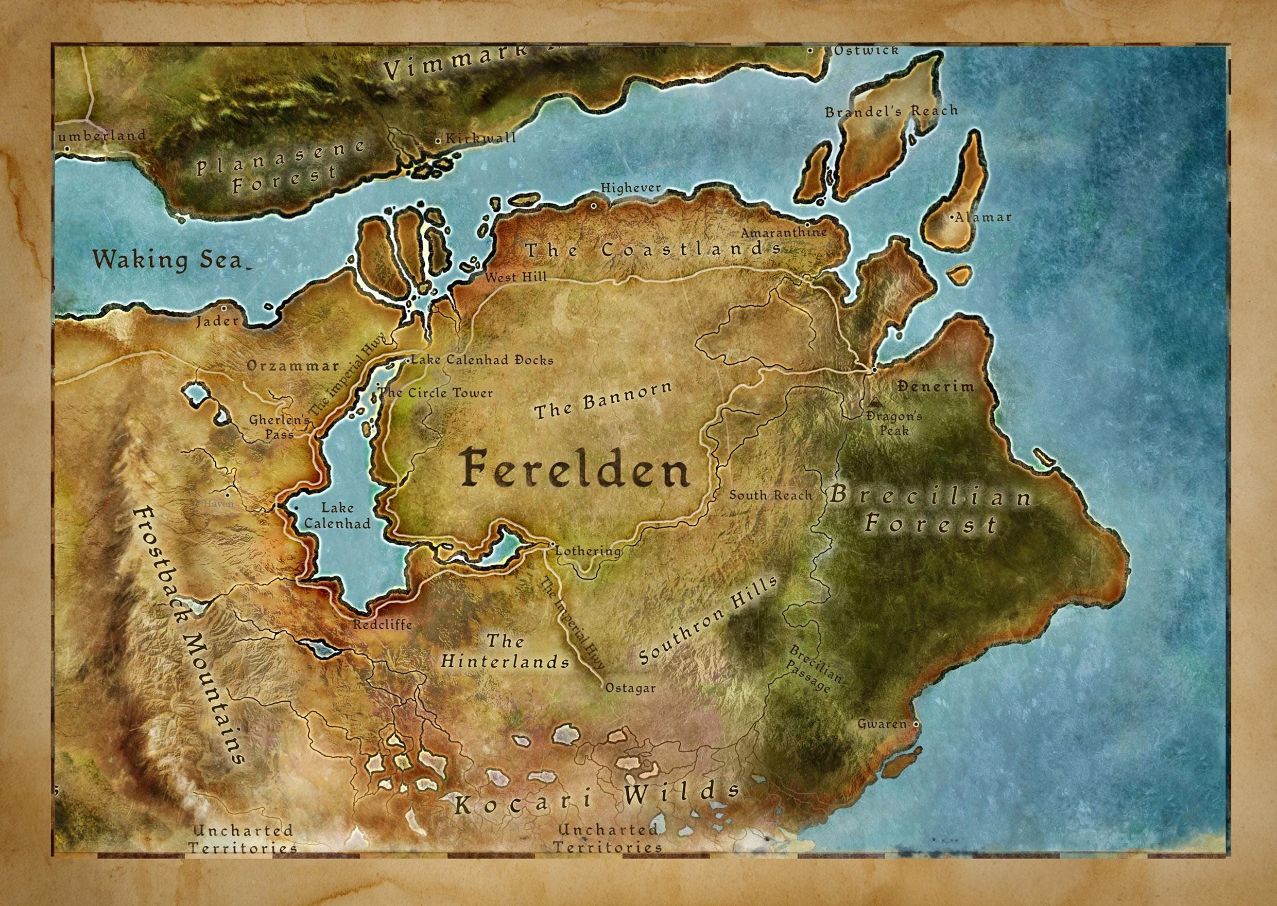 Dragon Age Origins Fereldan Map High Quality A3 A2 Or A1 Prints Etsy Dragon Age Origins Fereldan Map High Quality A3 A2 Or A1 Prints Etsy