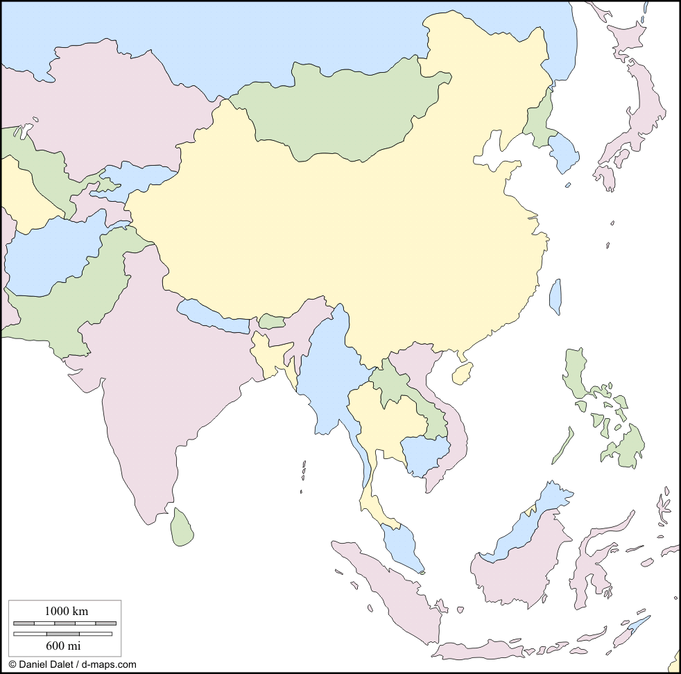 south and east asia blank map