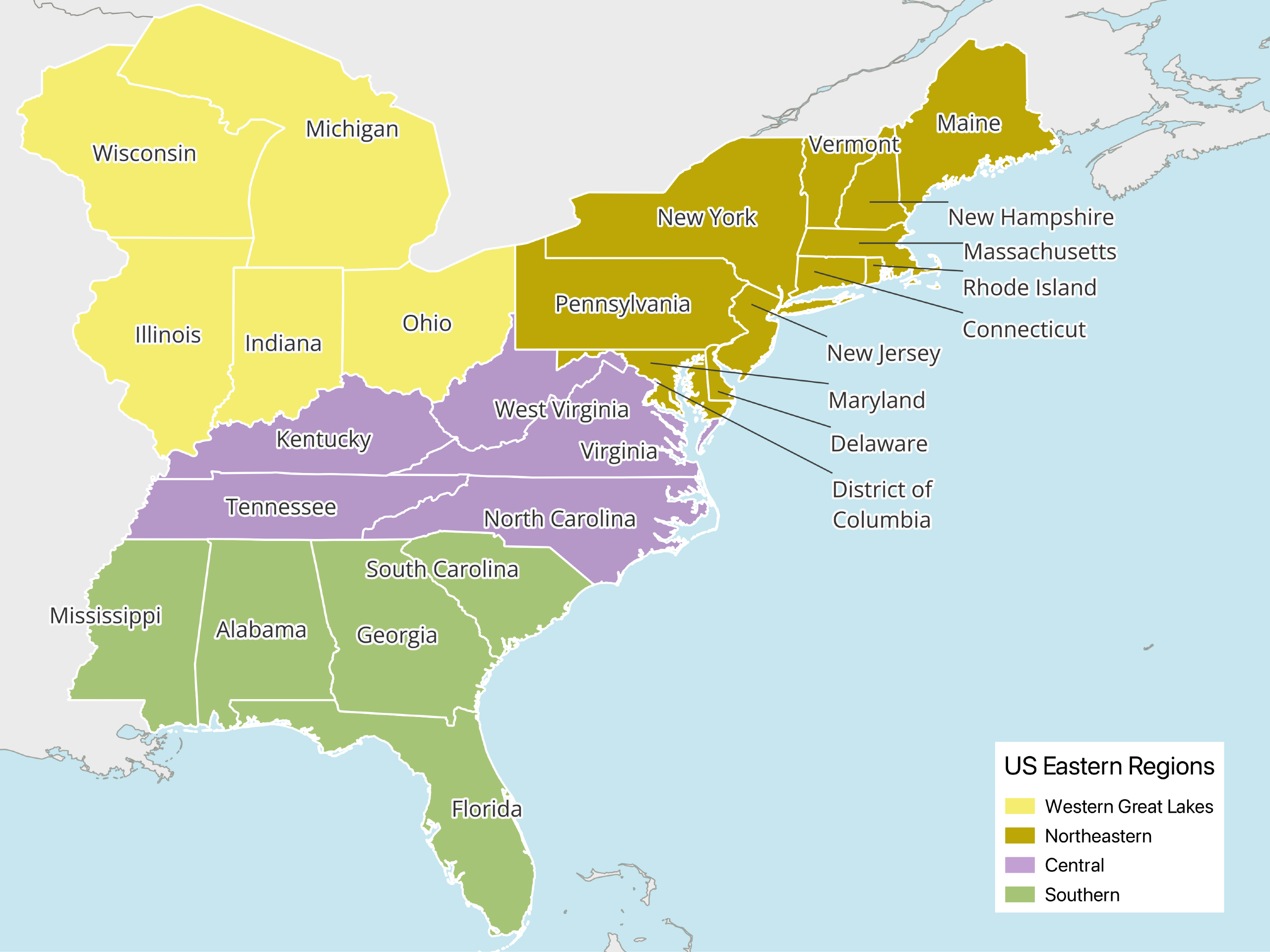 East United States Map Mappr