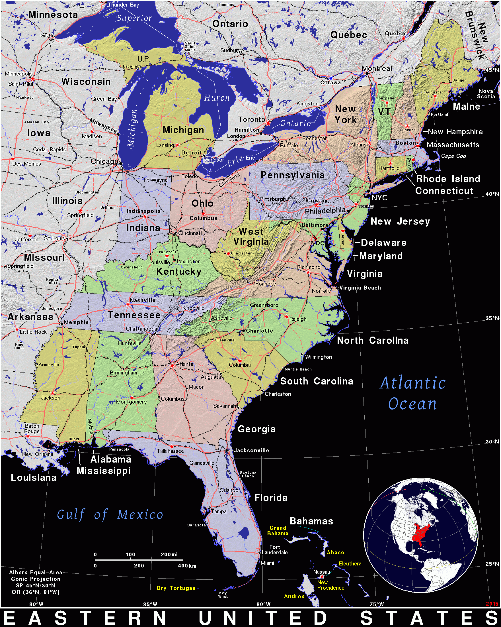 map of east coast of united states of america