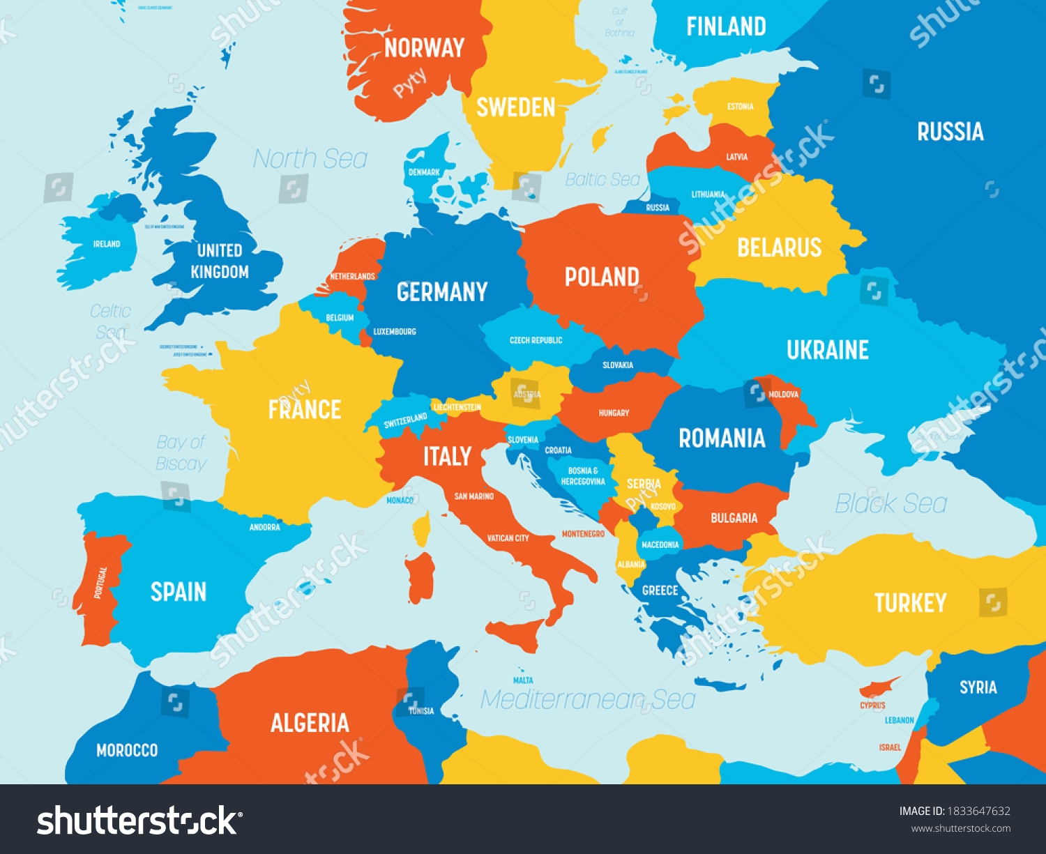 Europe Map 4 Bright Color Scheme Stock Vector Royalty Free 1833647632 Shutterstock