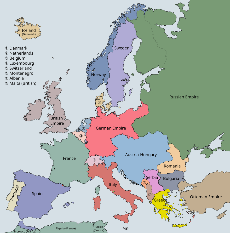 File Europe 1914 pre WW1 Coloured And Labelled svg Wikipedia