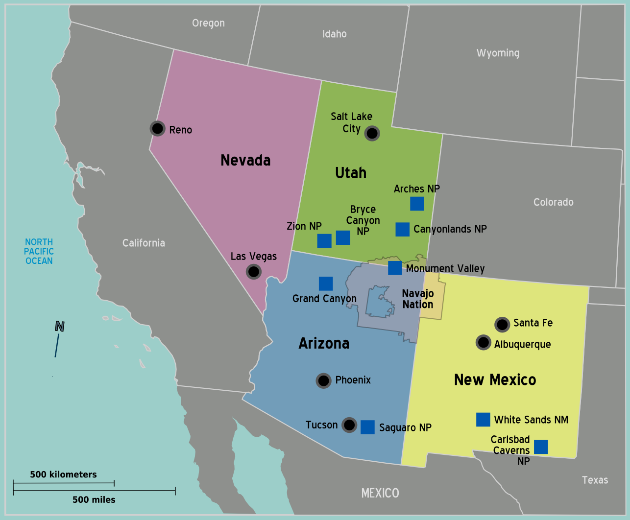 map of southwest united states