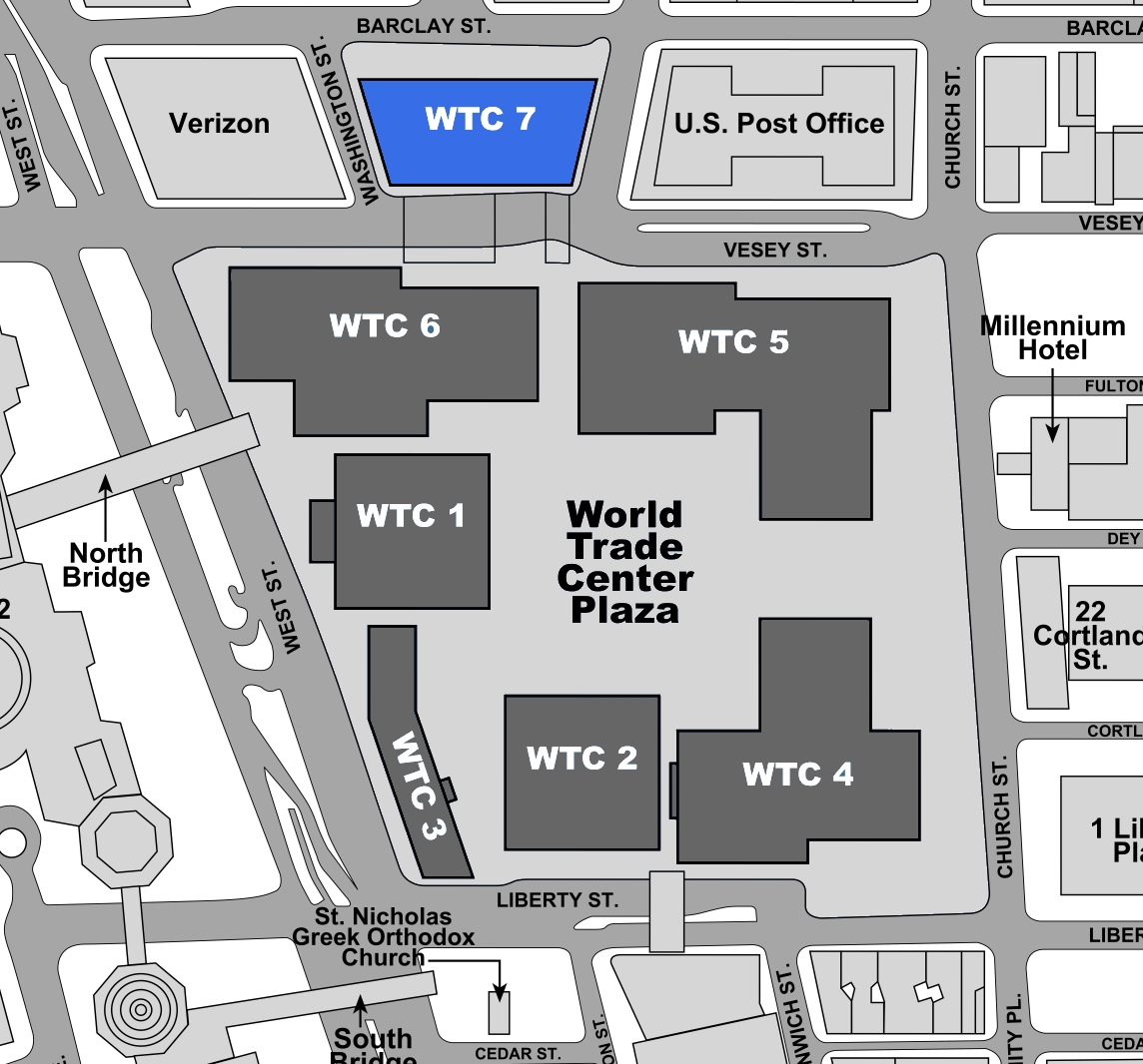 File WTC Building Arrangement And Site Plan building 7 Highlighted jpg Wikimedia Commons