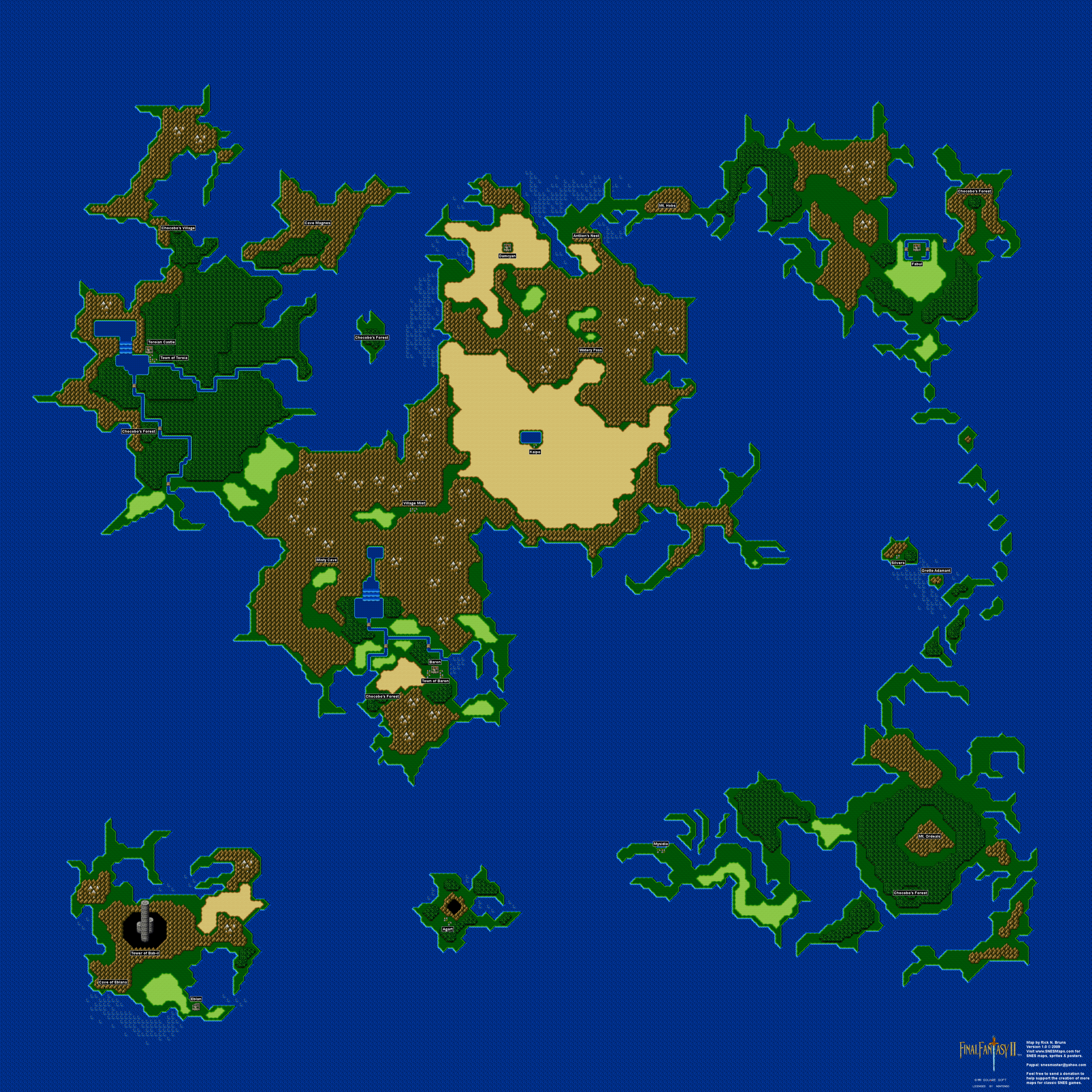 Final Fantasy II 2 IV 4 Overworld Super Nintendo SNES Map