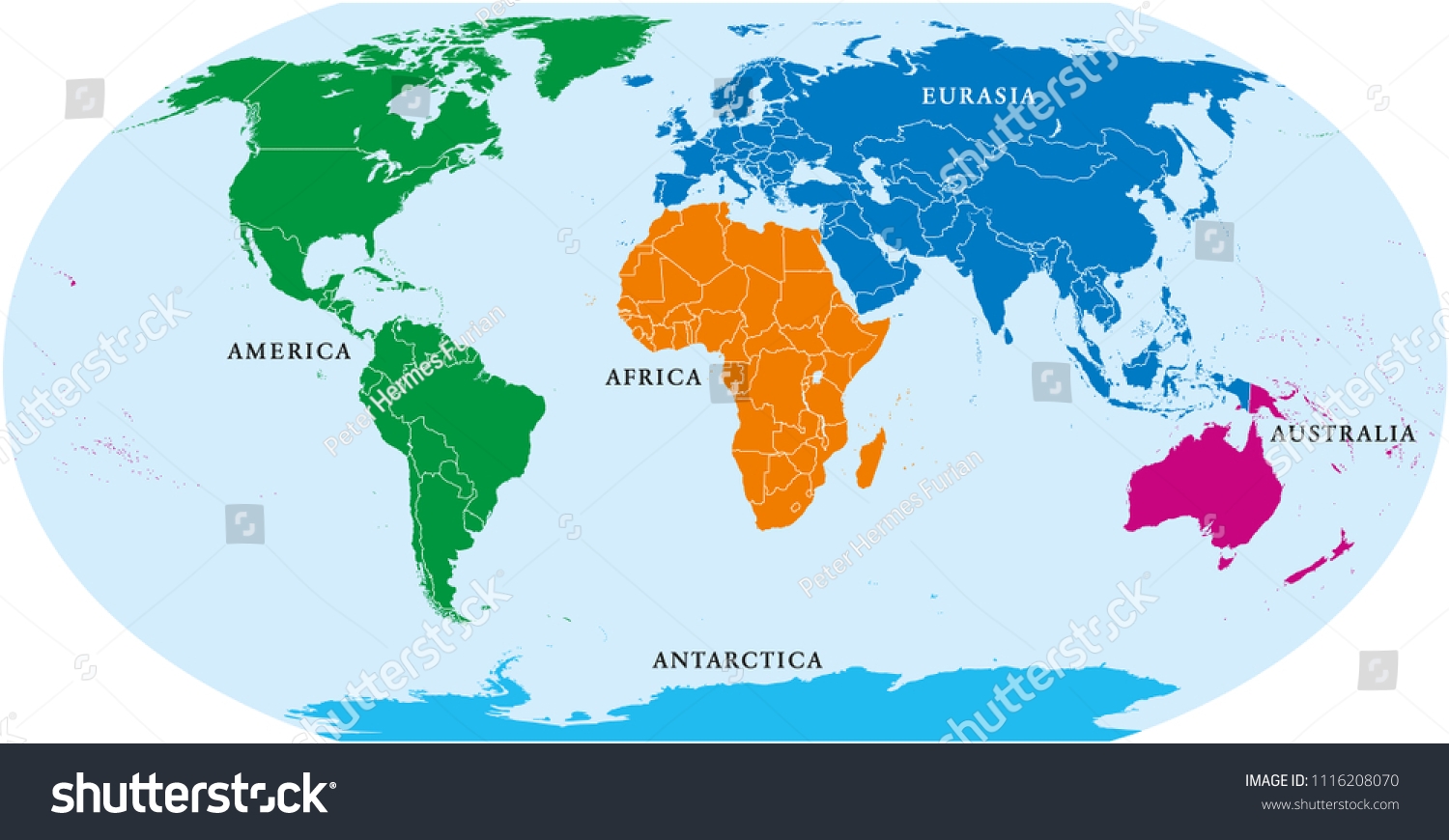 Five Continents World Political Map Africa Stock Vector Royalty Free 1116208070 Shutterstock