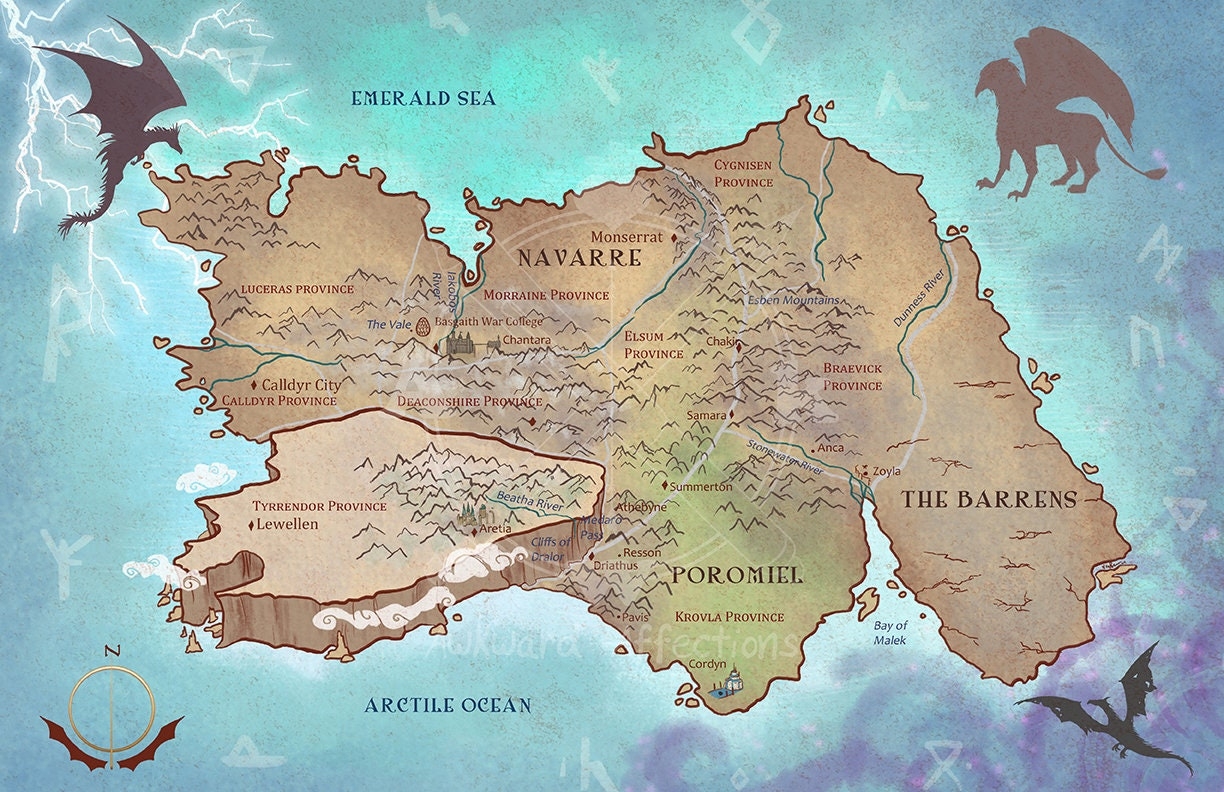 Fourth Wing Map Art Navarre Basgiath War College Fan Art Print Etsy