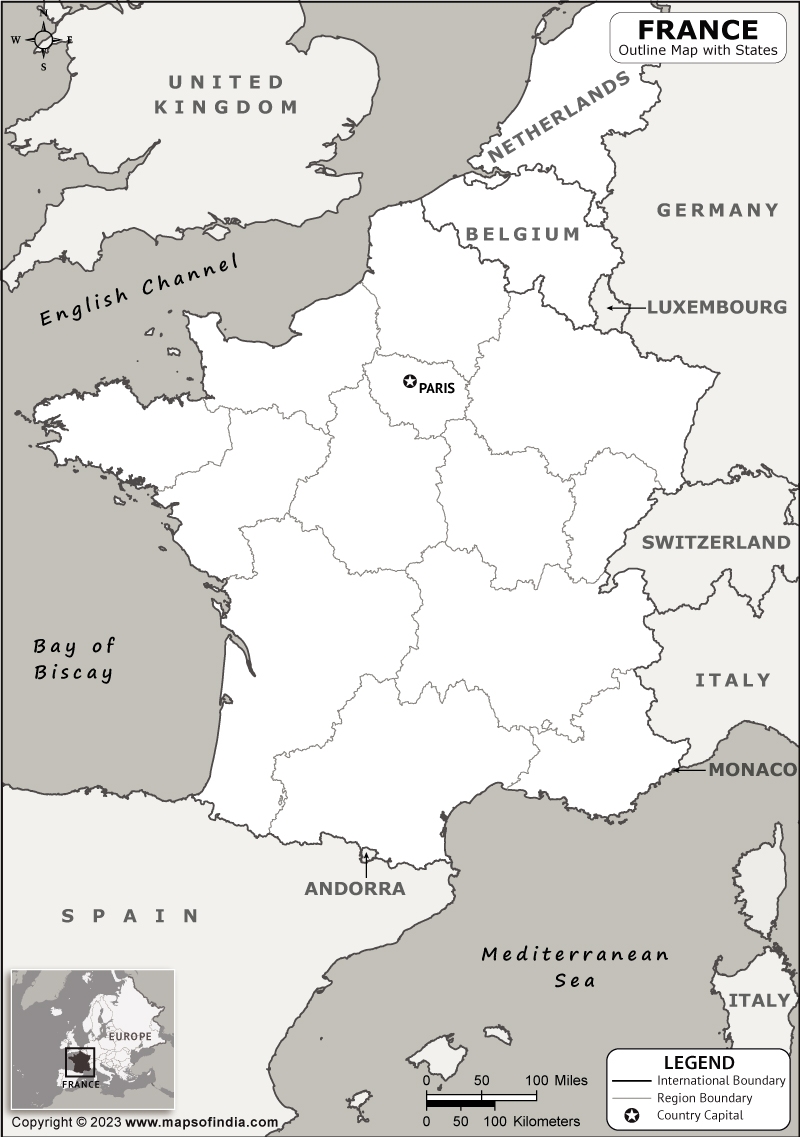 France Outline Map France Outline Map With State Boundaries
