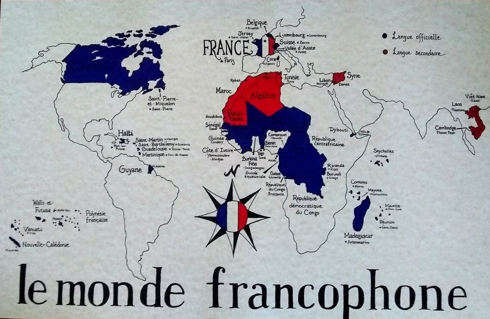 French speaking World Map Etsy