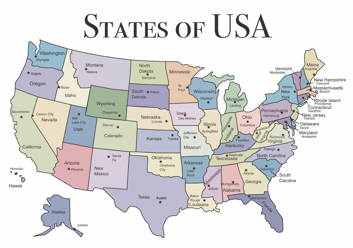united states map of states and capitals