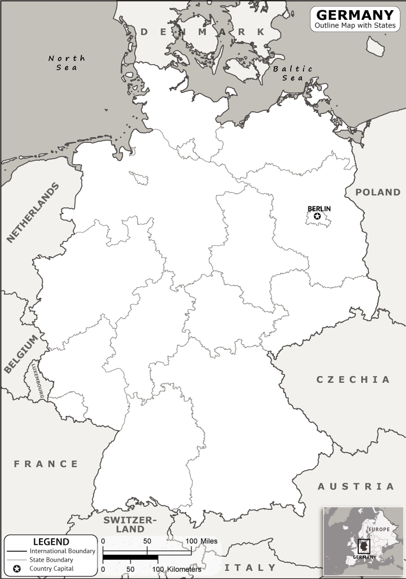 Germany Outline Map Germany Outline Map With State Boundaries