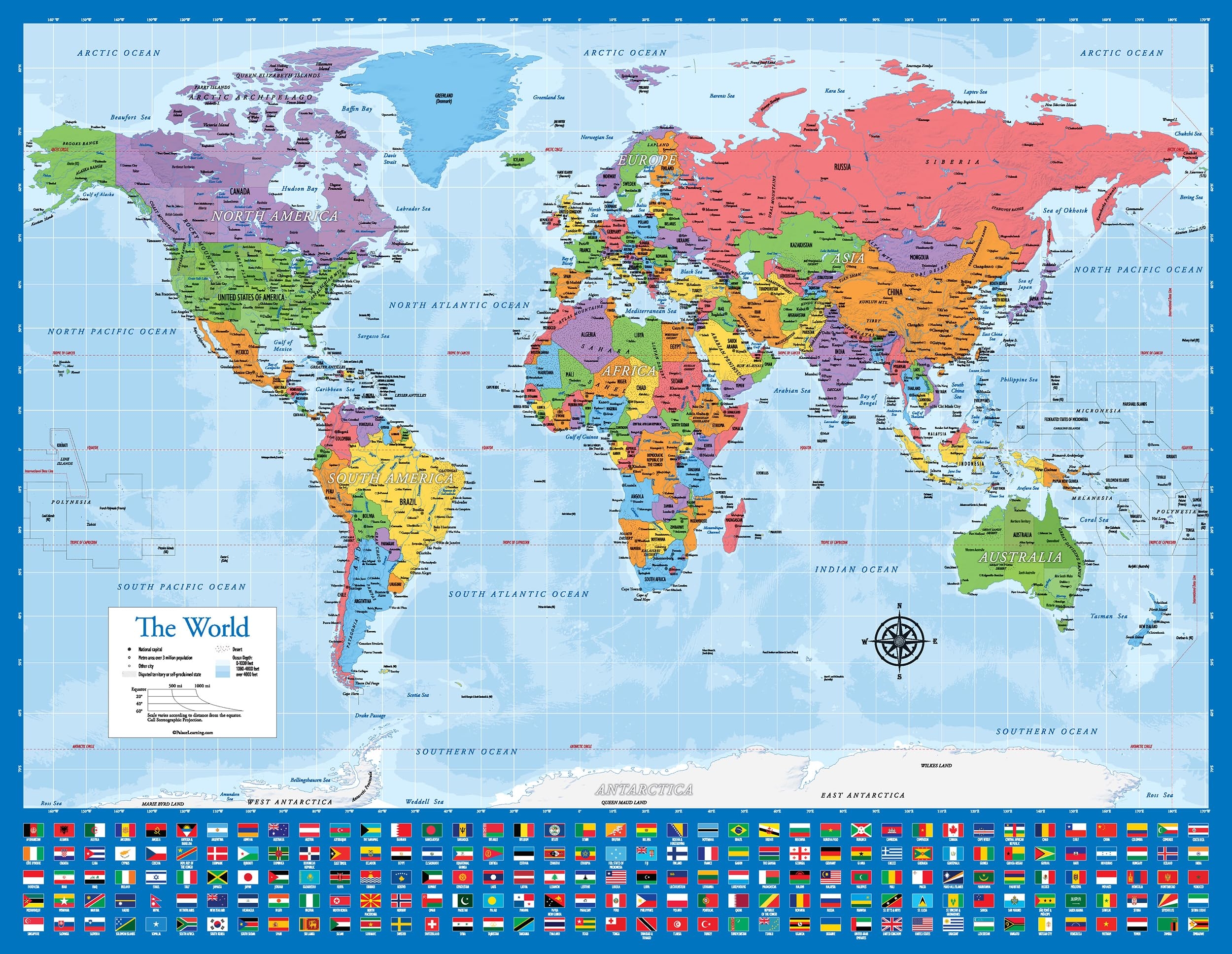 Giant World Map Maps International 48x78 Inch Laminated Wall Poster Educational World Poster