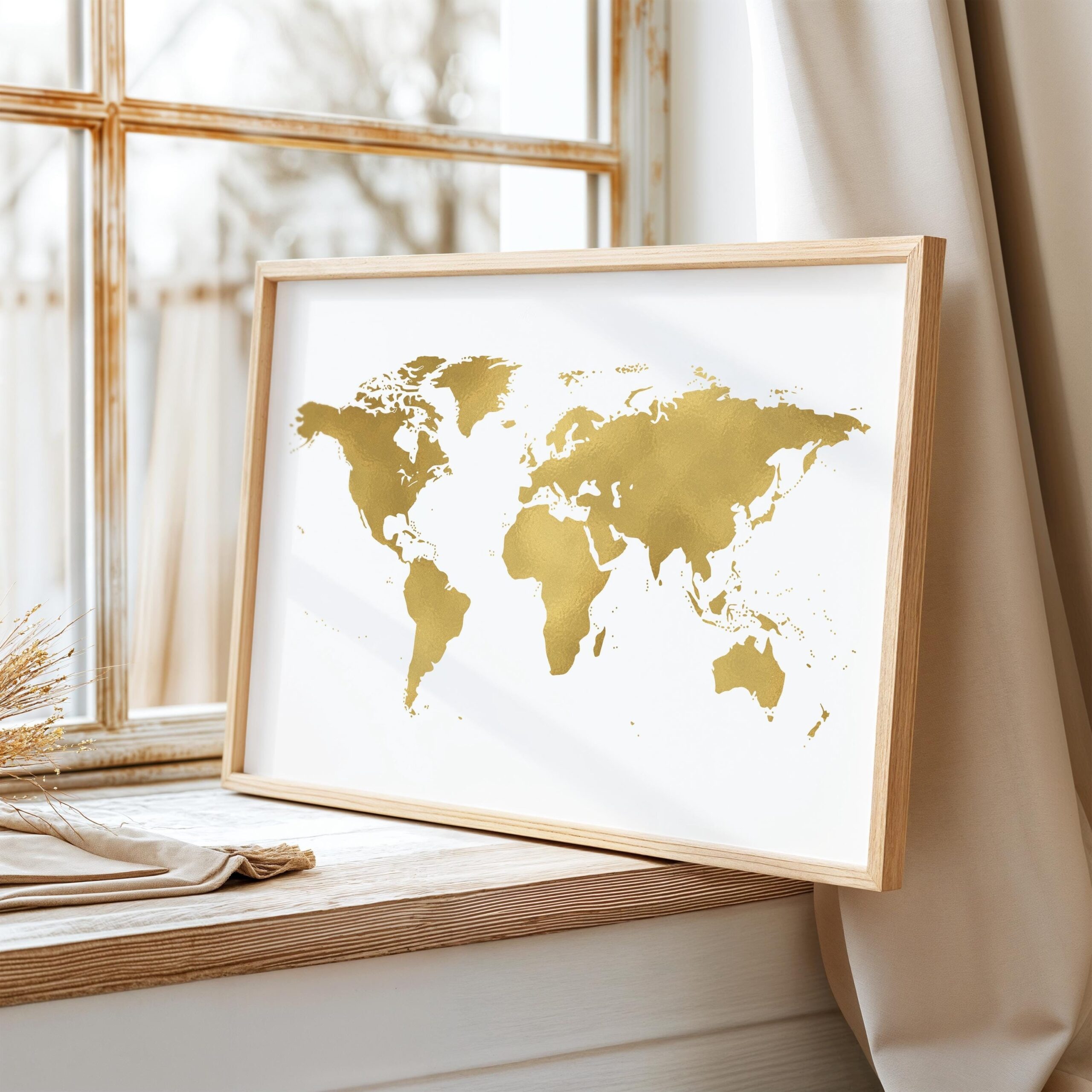 Gold Foil World Map Print Travel Wall Art digital Download Etsy