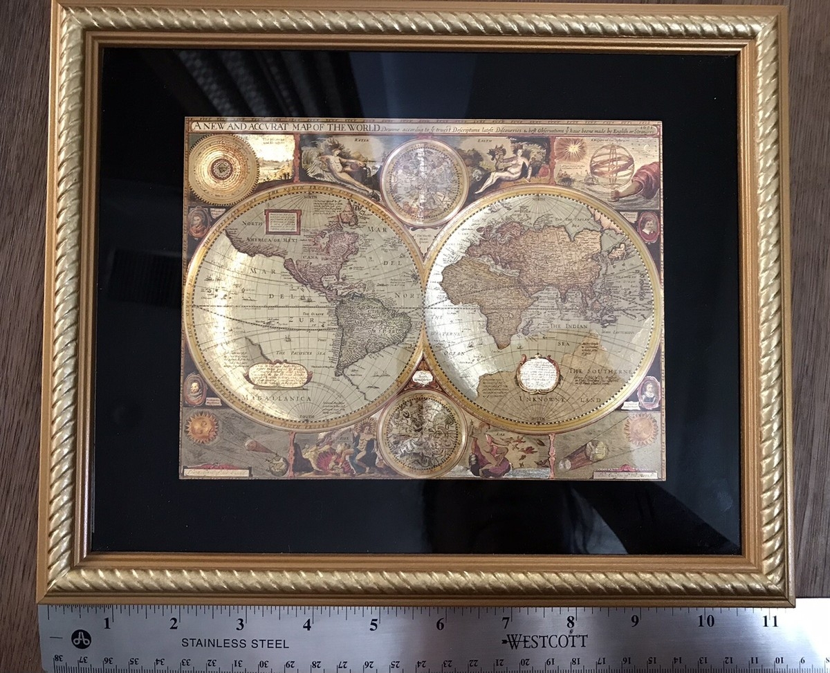 GOLDEN FOIL A NEW AND ACCVRAT MAP OF THE WORLD FRAMED PICTURE 1651 MATTED EBay