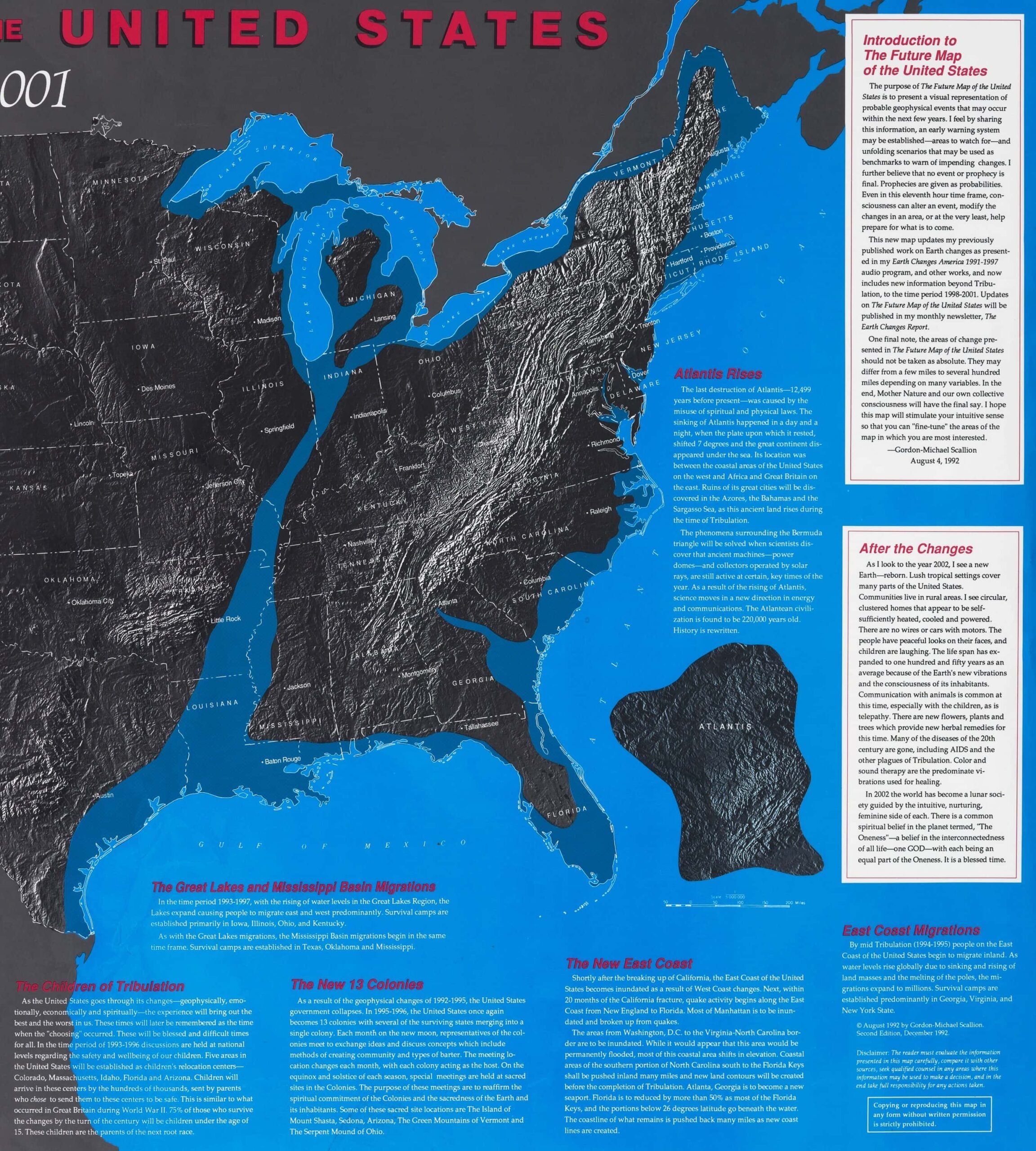 Gordon Michael Scallion Visualizes The United States After The Great Tribulation Rare Antique Maps