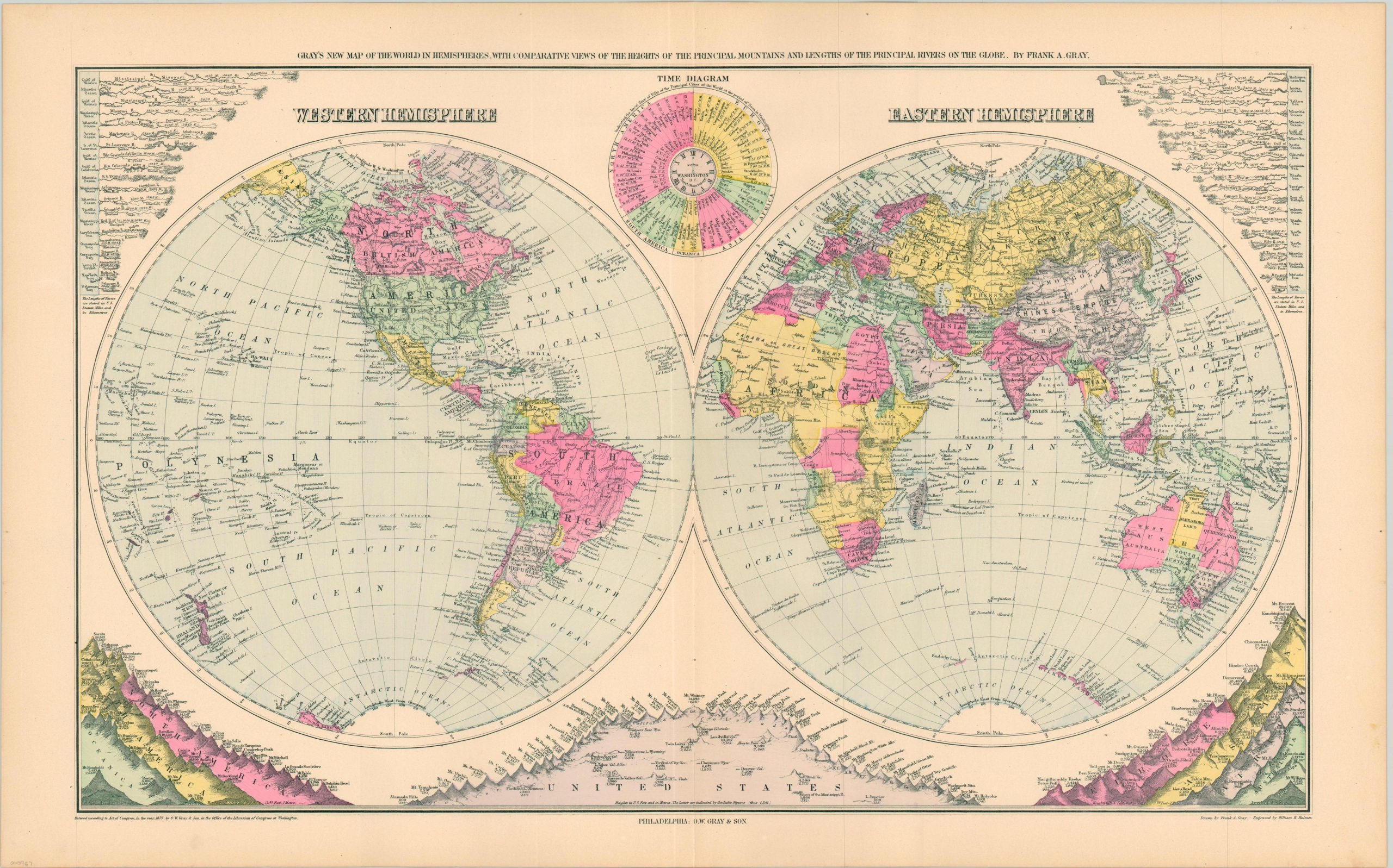 Gray s New Map Of The World In Hemispheres Curtis Wright Maps