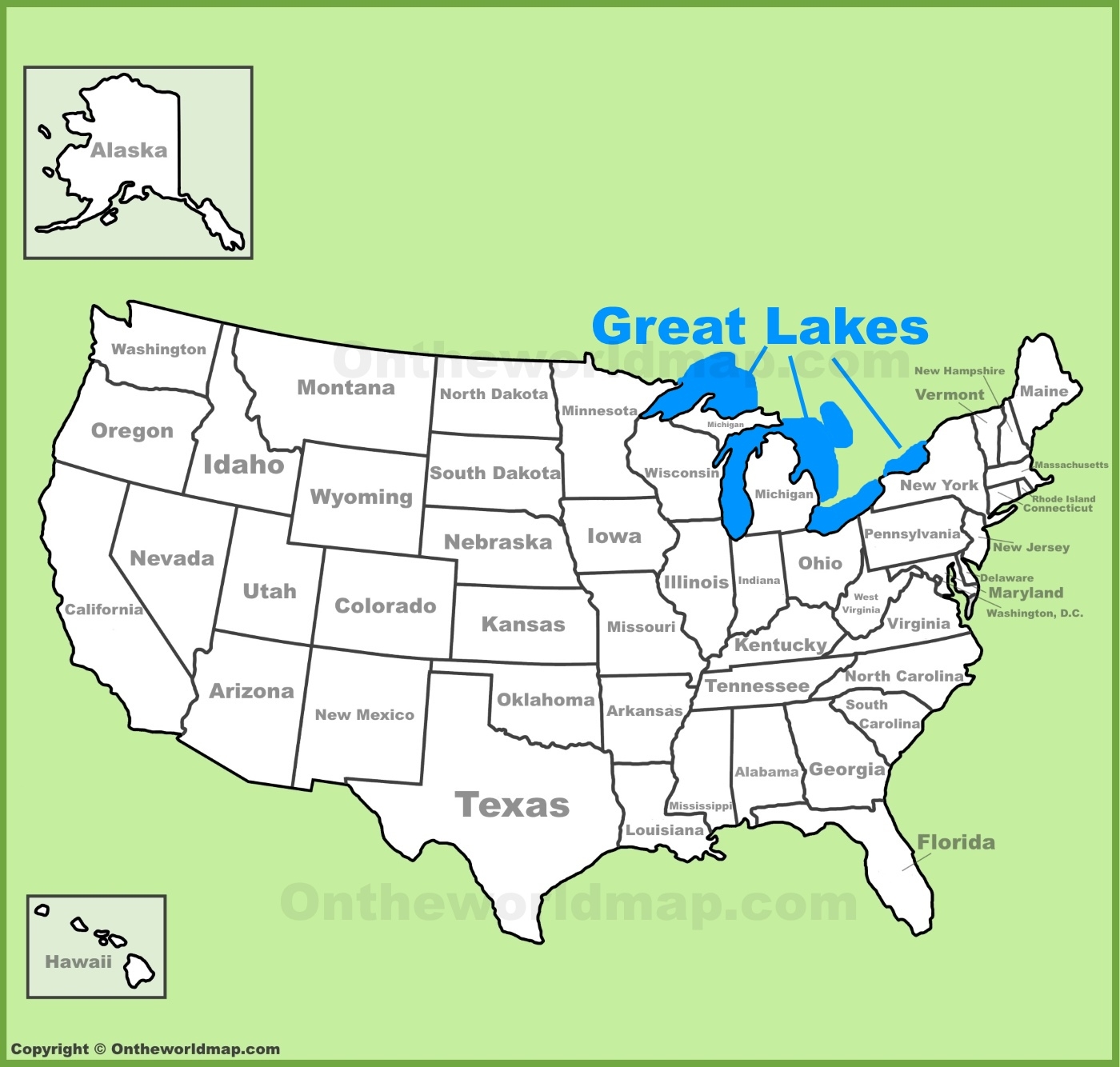 Great Lakes Location On The U S Map Ontheworldmap