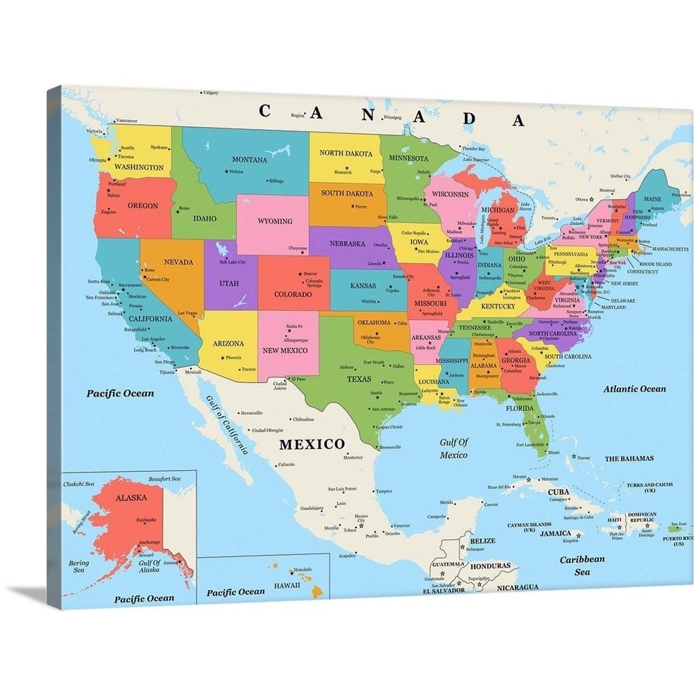 GreatBigCanvas Unframed 18 In X 24 In US Map Color Classic Text By Inner Circle Canvas Wall Art 2530062 24 24x18 The Home Depot