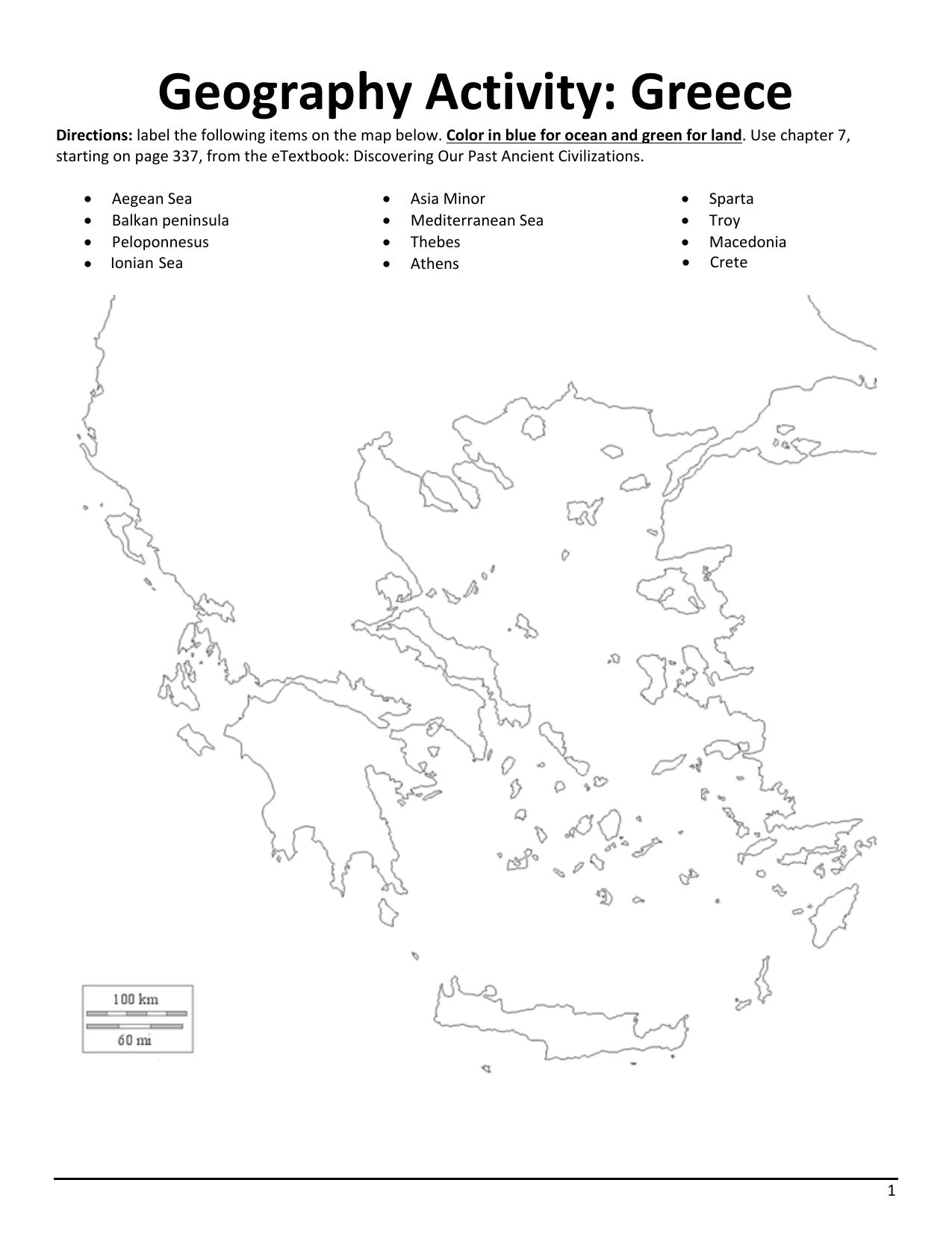 Greece Geography Activity Map Labeling Questions