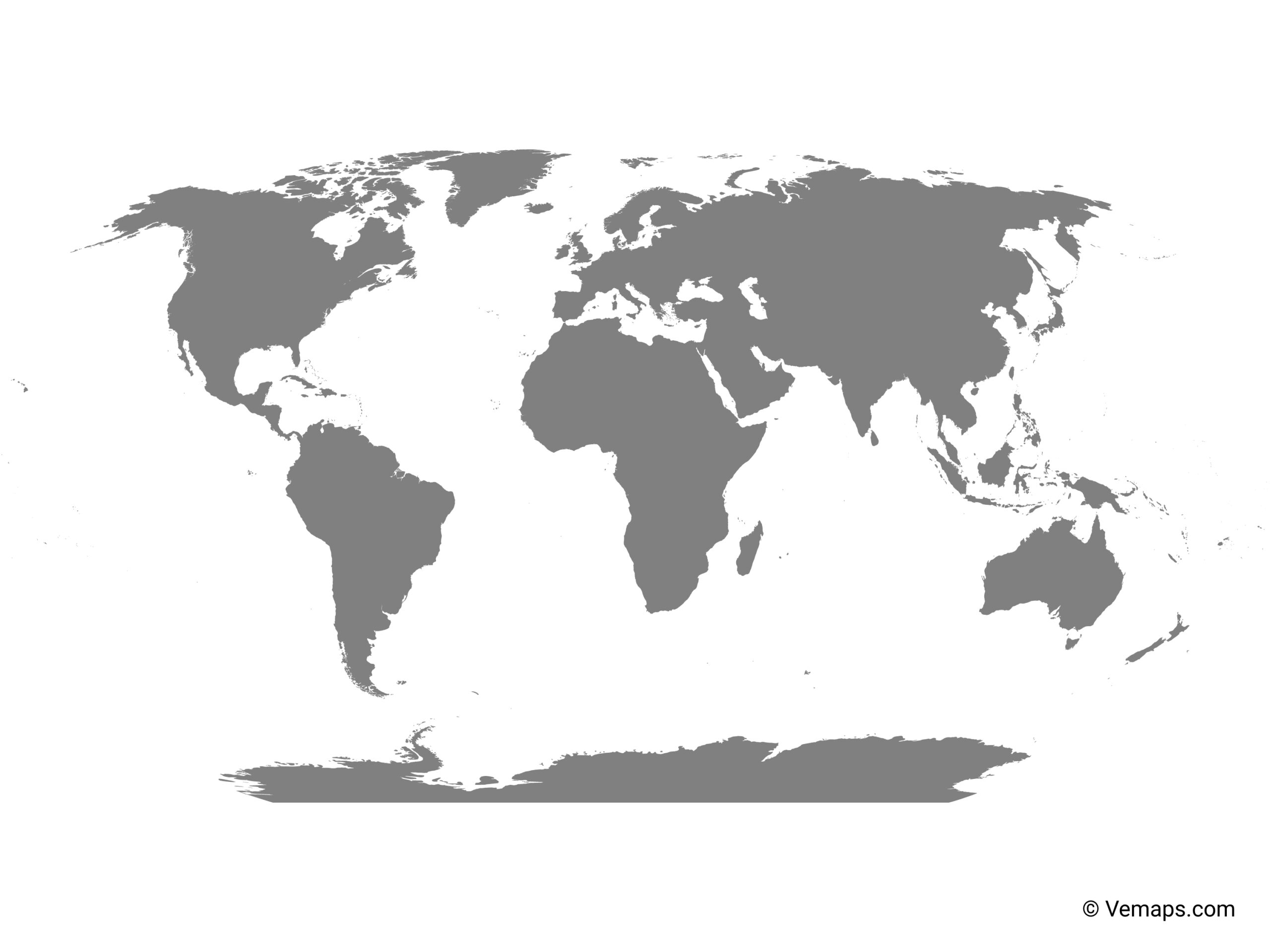 Grey Map Of The World With Antarctica Robinson Projection Free Vector Maps