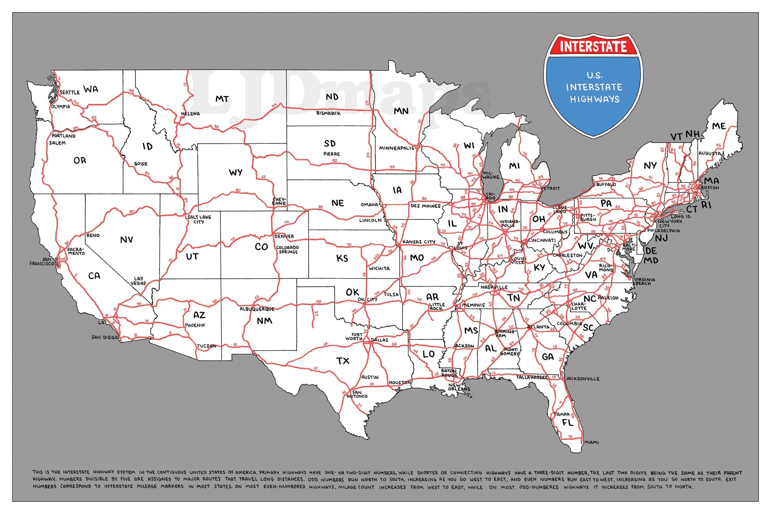 Hand drawn US Interstate Highway Map Digital Printable Download Etsy Hong Kong