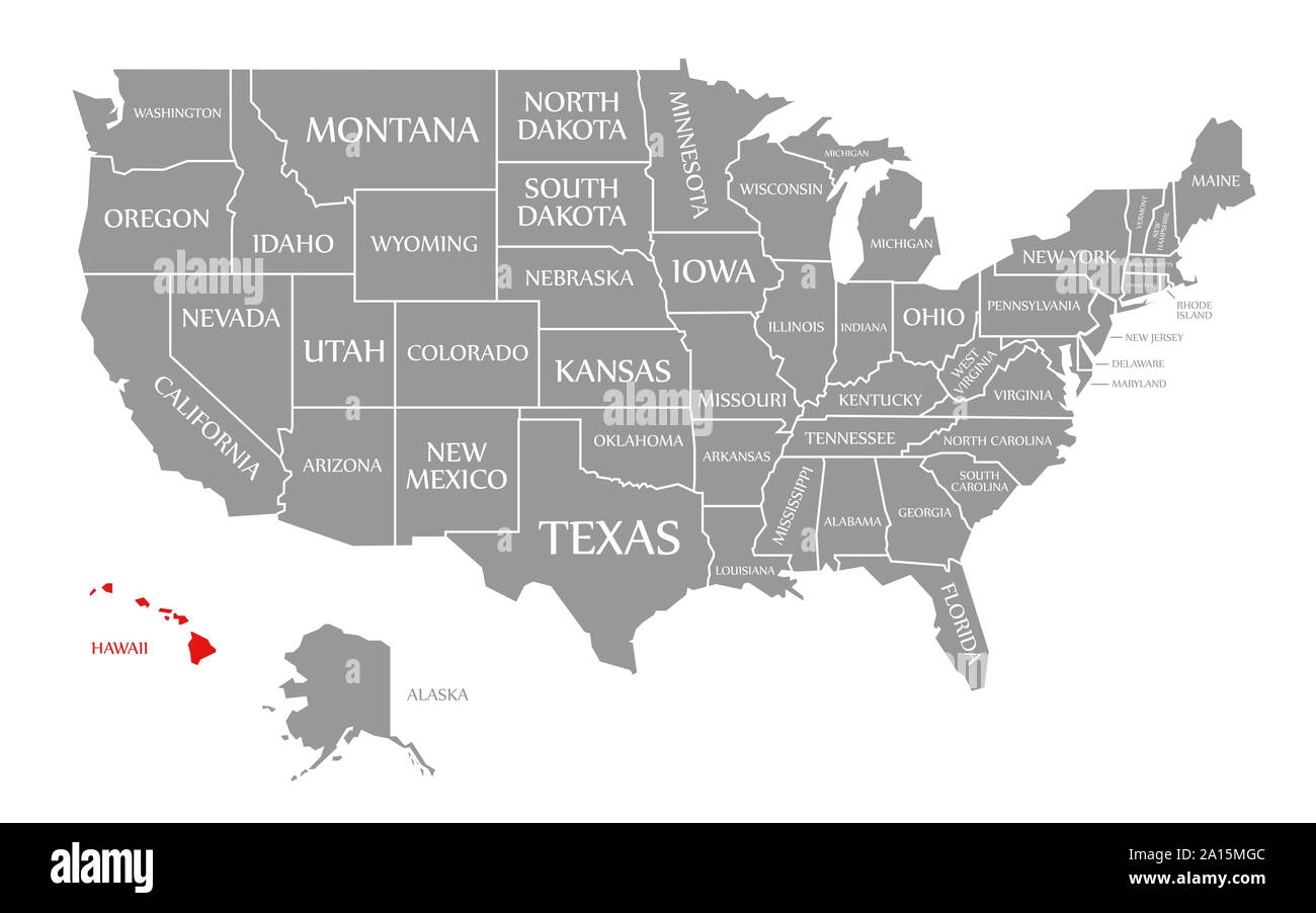 Hawaii Red Highlighted In Map Of The United States Of America Stock Photo Alamy