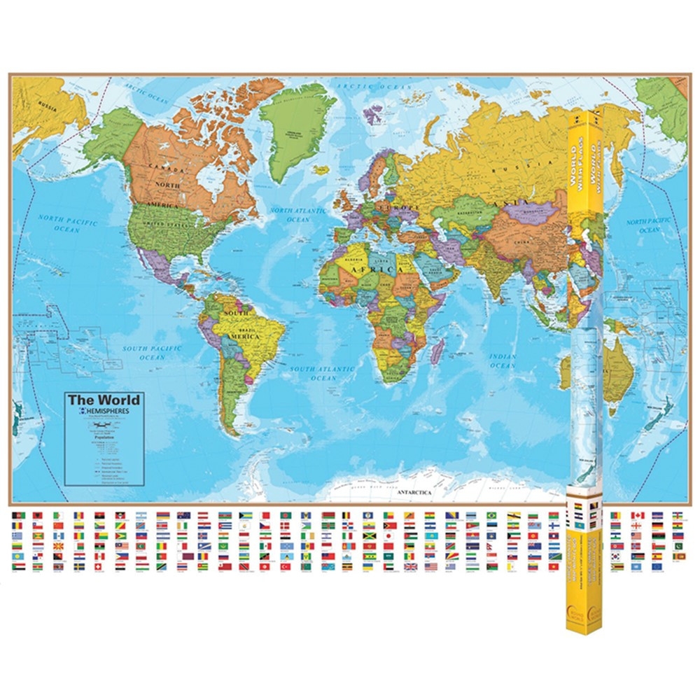 Hemispheres Blue Ocean Series World Laminated Wall Map 38 X 51 RWPHM01 Waypoint Geographic Maps Map Skills