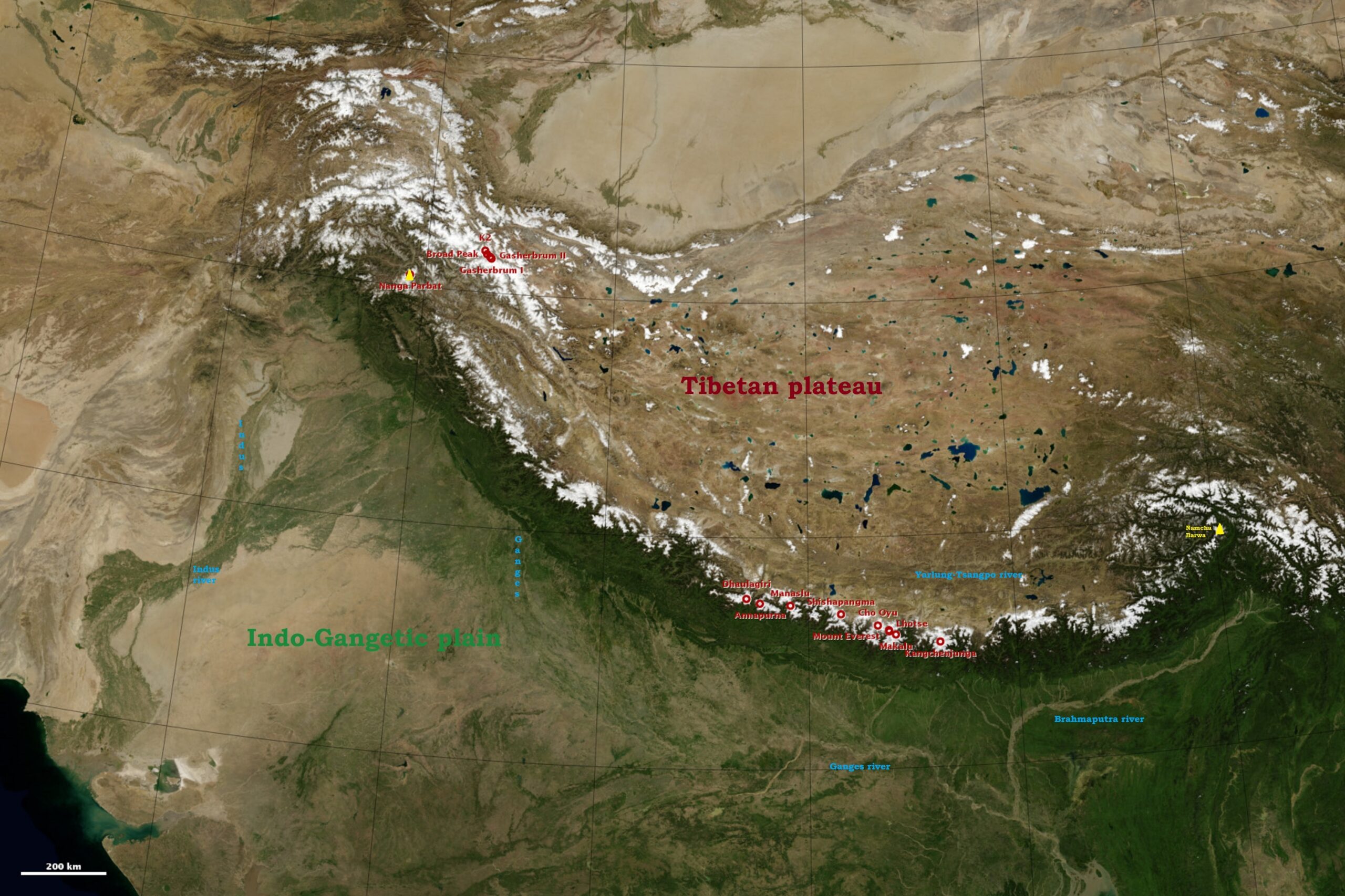 world map with himalayas