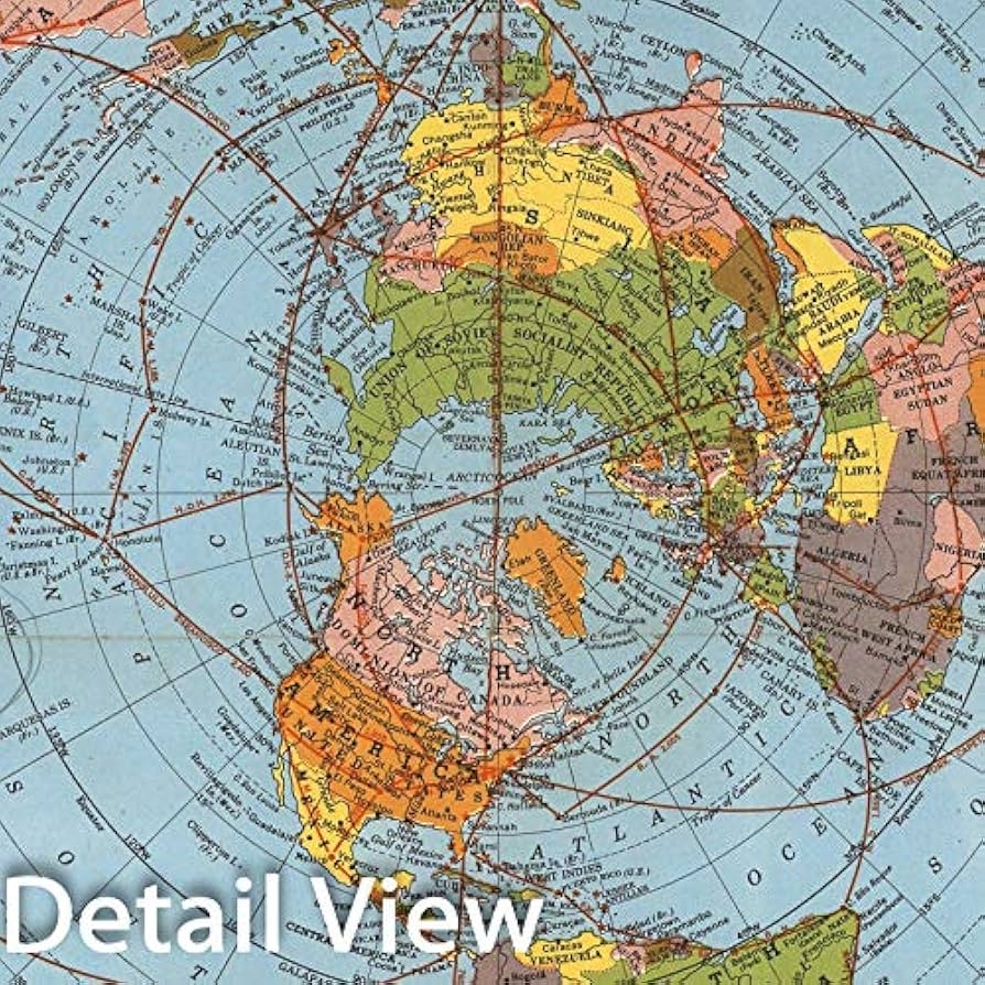 Historic Map Air Age Map Of The World A Polar Projection 1945 Vintage Wall Art 44in X 64in Posters Prints Amazon