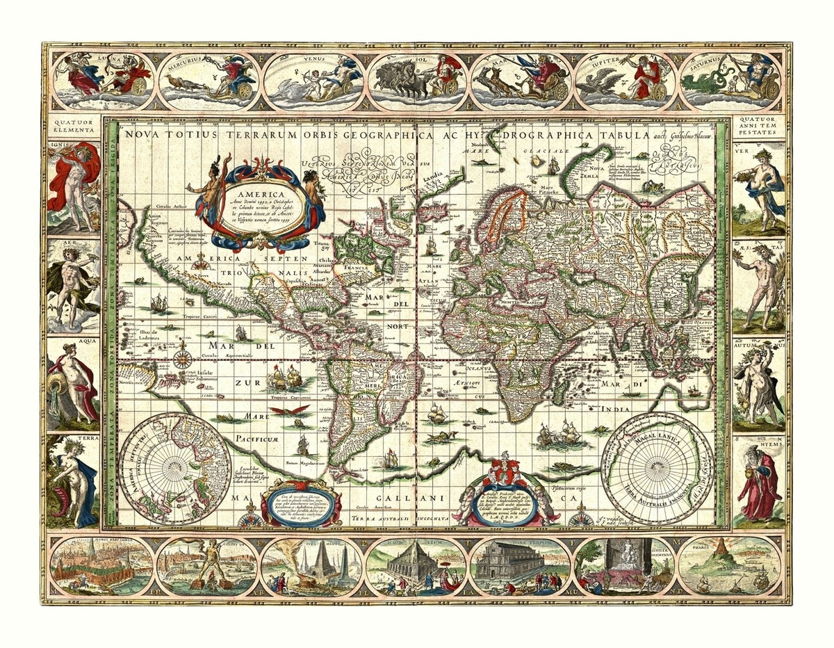Historic Map World America 1492 To 1499 Bleau 29 60 X 23 EBay