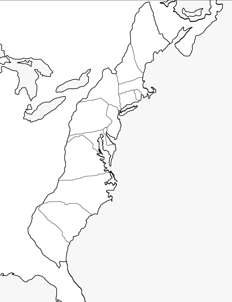 blank map thirteen colonies