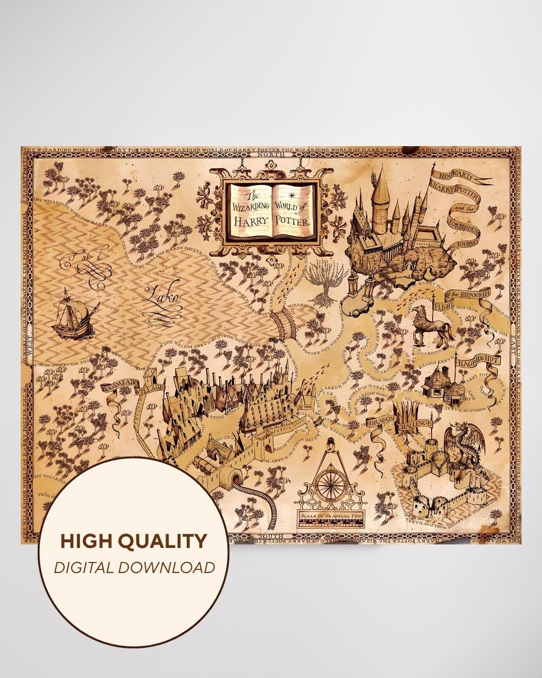 Hogwarts Wizard Map Printable Harry Potter Magical World Wall Art Hogsmeade Hagrid s Hut Included Digital Download Etsy