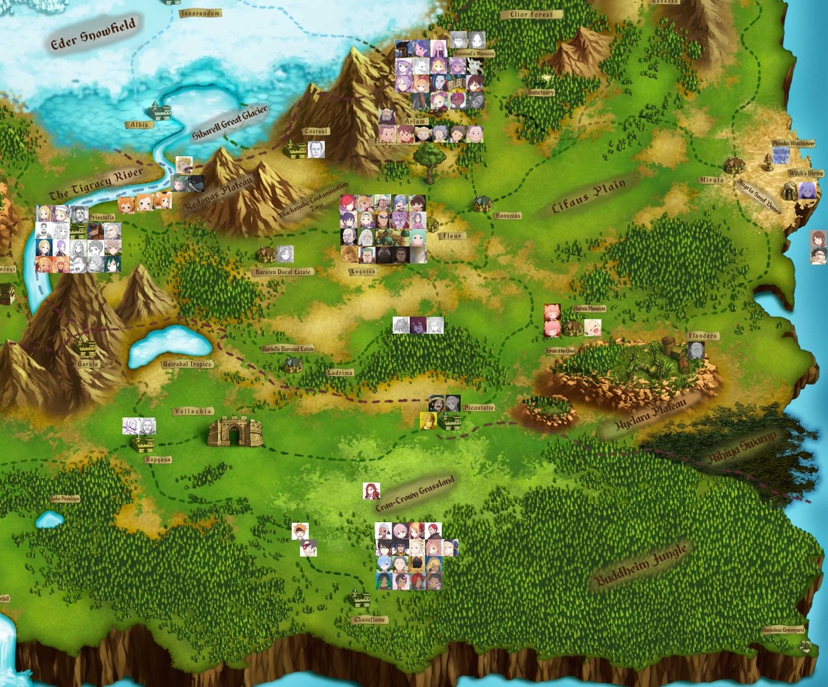 I Tried To Do A Current Last known Location Edit Onto The Re Zero World Map For The Arc 7 Characters This Map Is Relative To The Vol 27 Release There Is A