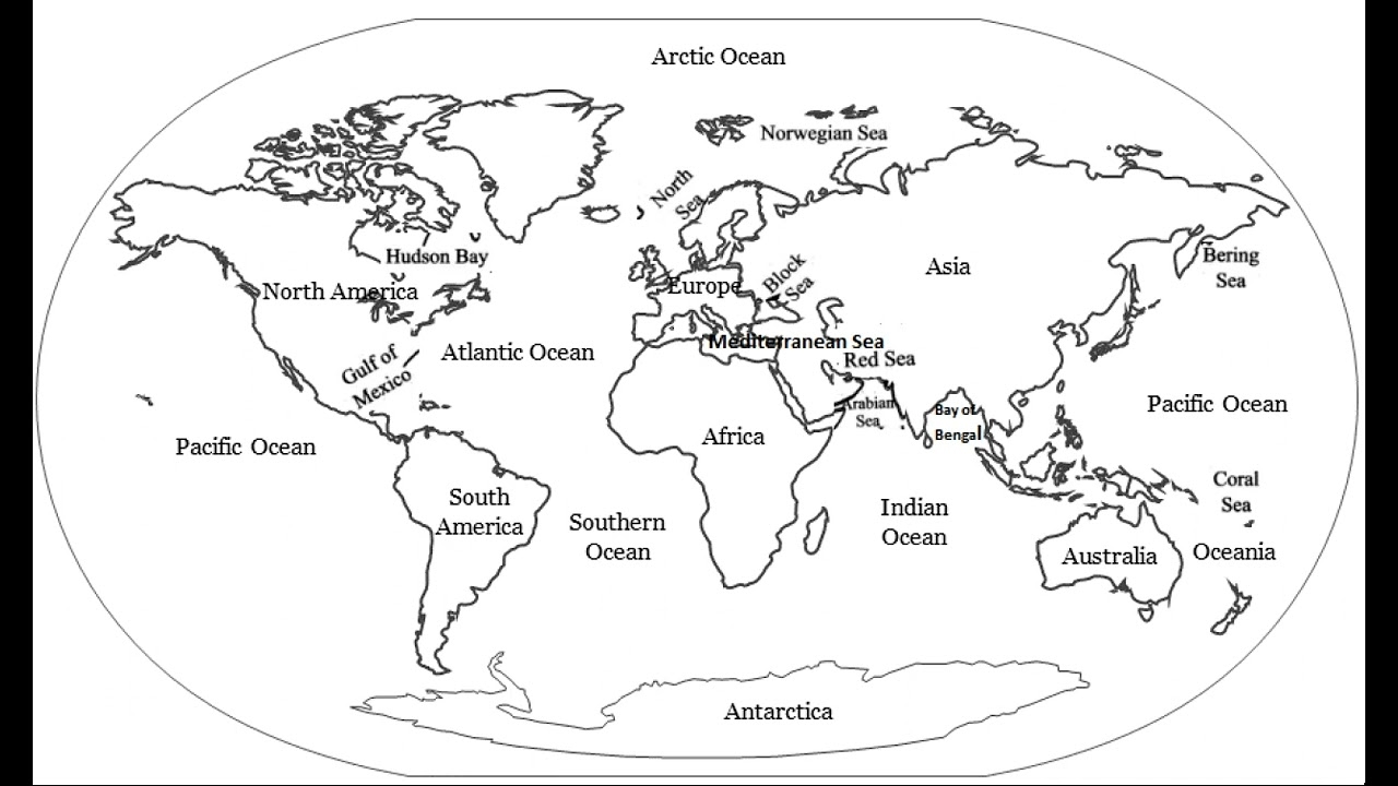 blank continent and oceans map