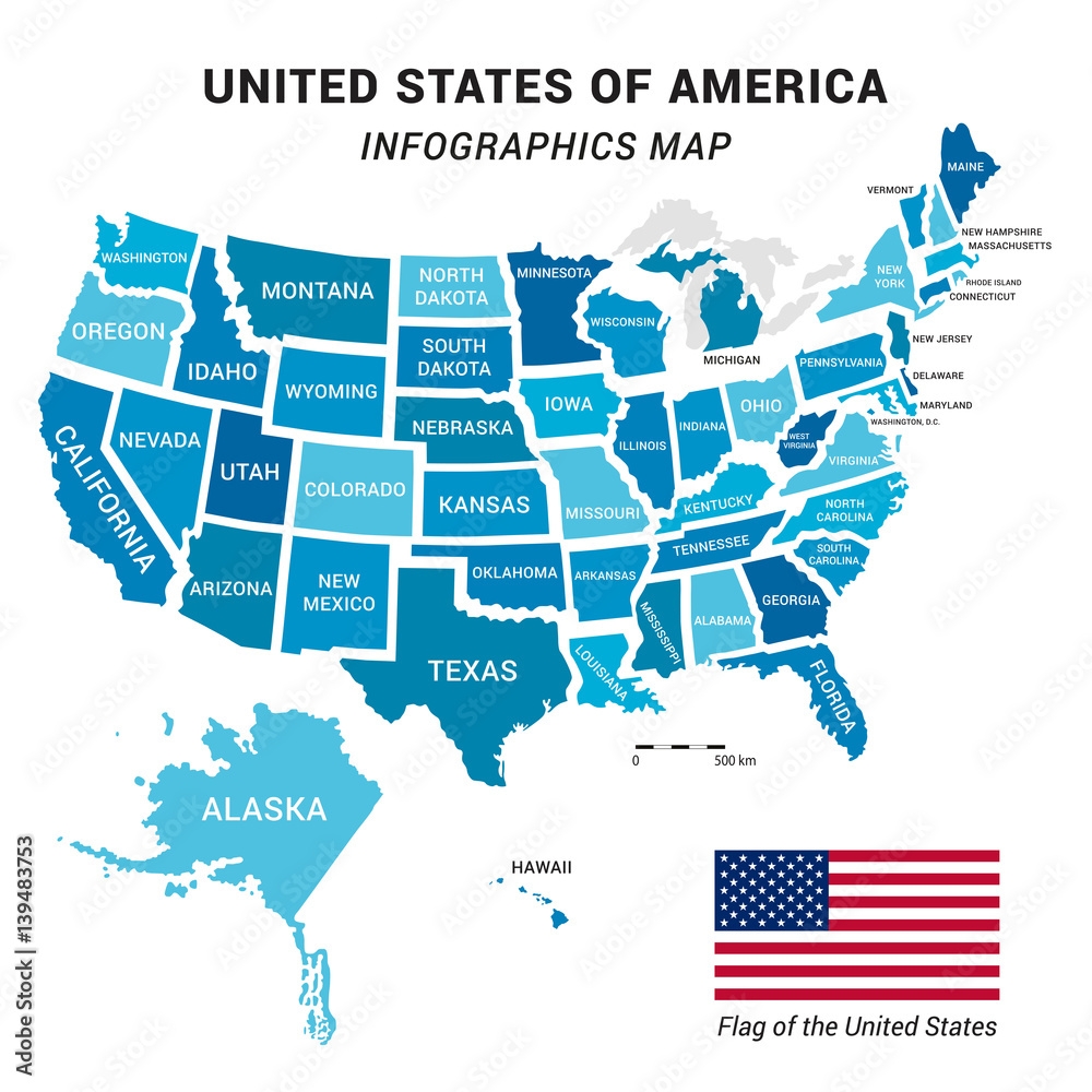 Image Vectorielle Stock USA Map With Federal States Including Alaska And Hawaii United States Vector Map With American Flag Ready For Your Infographics Easy Editable Flat Design US Map With Data In Image Vectorielle Stock USA Map With Federal States Including Alaska And Hawaii United States Vector Map With American Flag Ready For Your Infographics Easy Editable Flat Design US Map With Data In